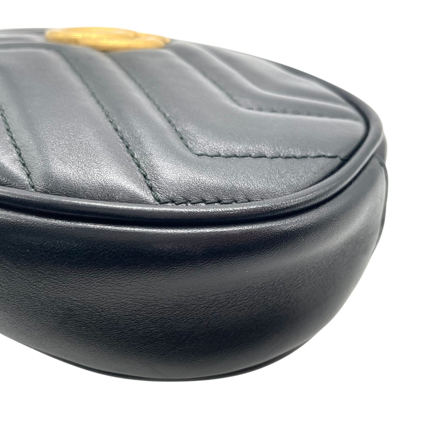 【新品同様】 GUCCI グッチ ウエストバッグ GGマーモント 476434 ベルトバッグ ブラック レザー キルティング ゴールド金具 レディース B3