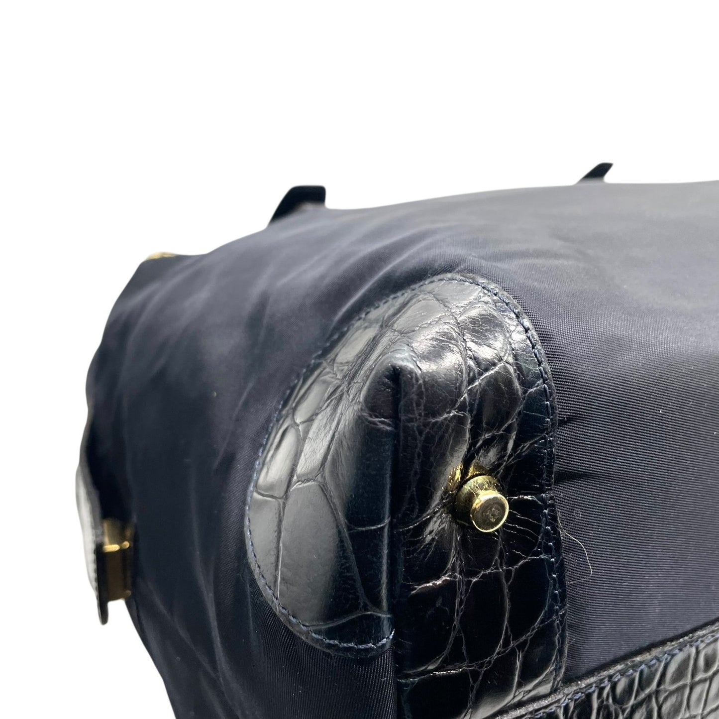 美品 GIANNNI VERSACE ジャンニヴェルサーチェ ショルダーバッグ ボストンバッグ メデューサ ブラック 黒 ナイロン×エンボスレザー ゴールド金具 ユニセックス A4