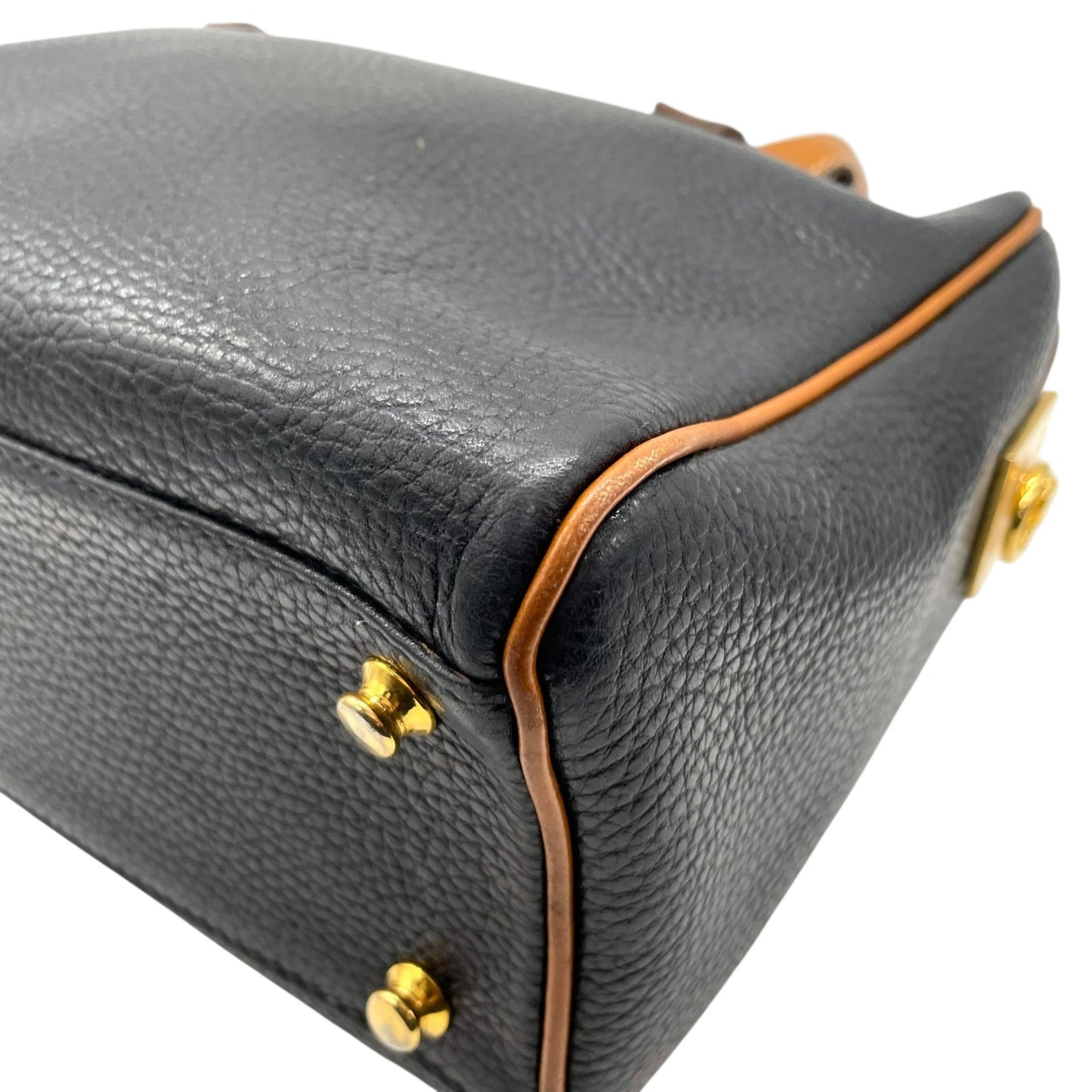 セリーヌ CELINE レザーハンドバッグ ブラック×ブラウン 黒 茶色 ゴールド金具 金金具 ボストンバッグ型 ヴィンテージ K5