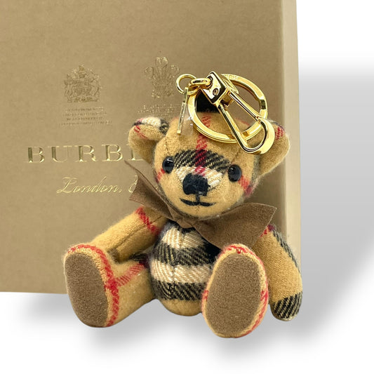 美品 バーバリー BURBERRY チェックベア くま マスコット バッグチャーム キーホルダー テディベア ゴールド金具 箱付き M3