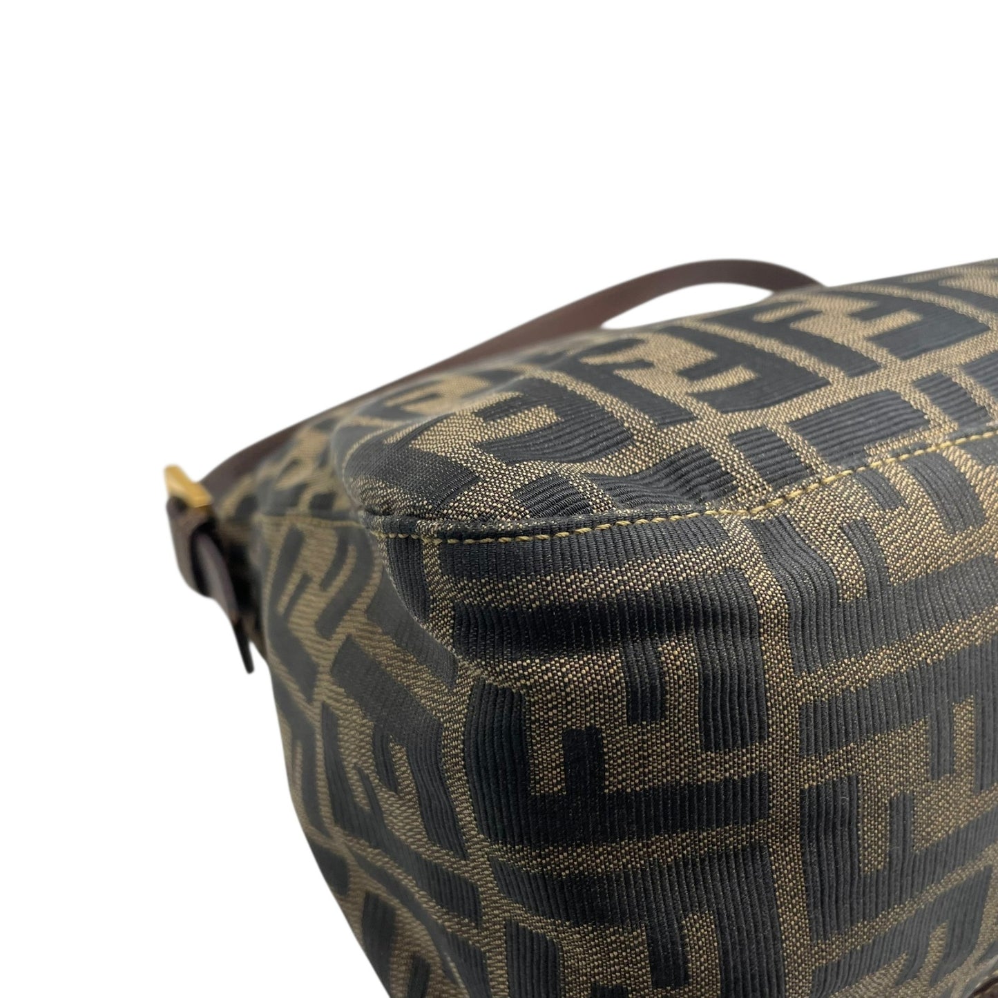 美品 フェンディ FENDI マンマバケット ショルダーバッグ ズッカ柄 ブラウン 茶色 キャンバス×レザー FFロゴ金具 金金具 ビンテージ レディース C7