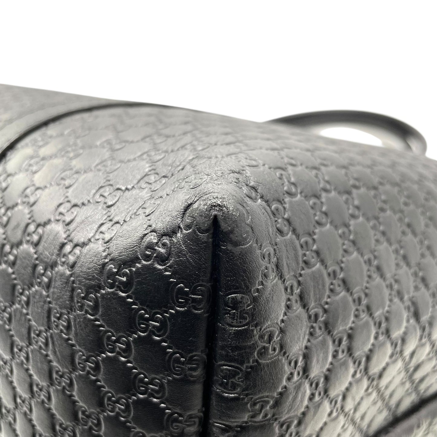 美品 GUCCI グッチ マイクログッチシマ トートバッグ 449648 黒 ブラック レザー ゴールド金具 肩掛け可 A4収納可 メンズ レディース E