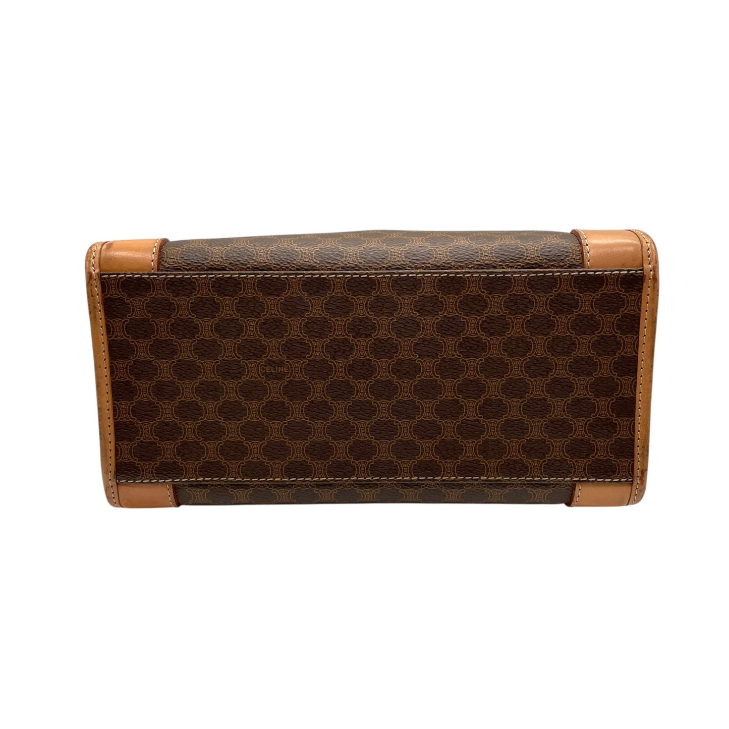 CELINE セリーヌ マカダム柄 ハンドバッグ ミニトート 茶 ブラウン PVC レザー ゴールド金具 手提げ ヴィンテージ オールドセリーヌ レディース E