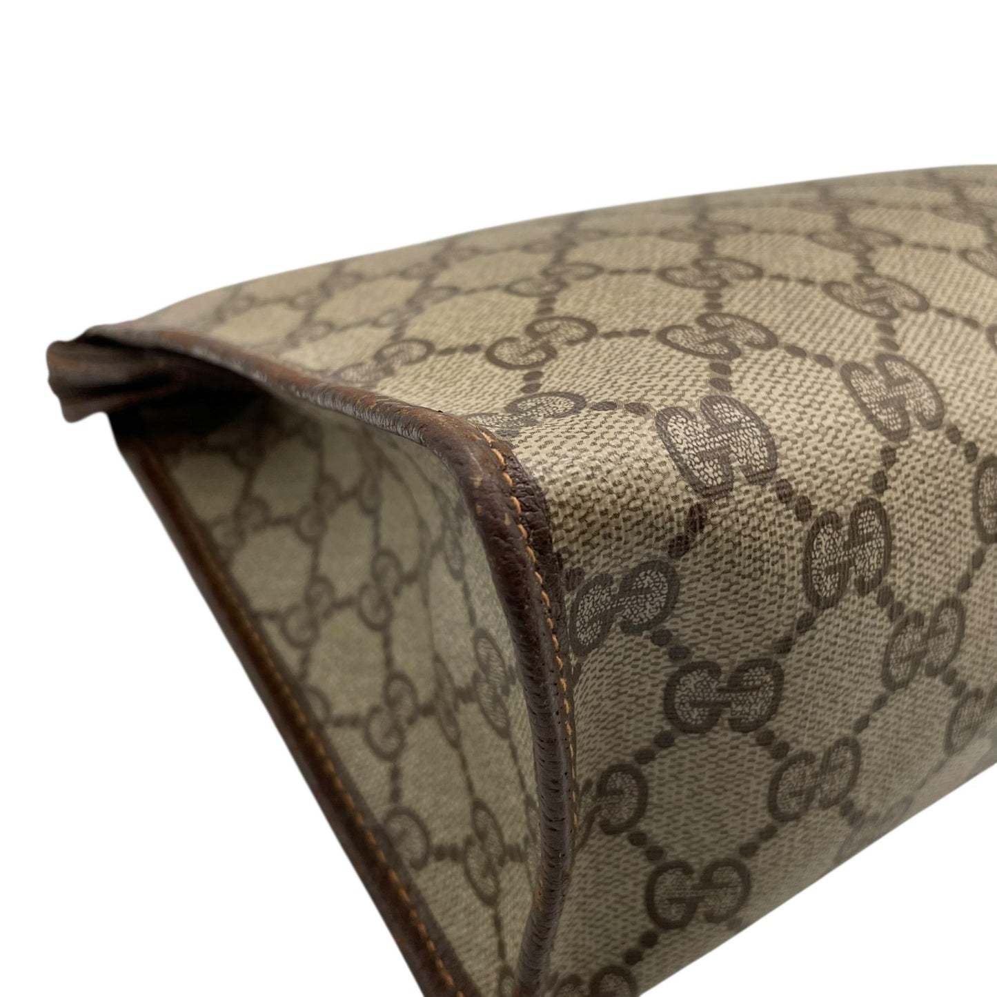 GUCCI グッチ GGスプリーム クラッチバッグ セカンドバッグ 茶 ブラウン グレー PVC レザー ゴールド金具 オールドグッチ ヴィンテージ メンズ レディース C4