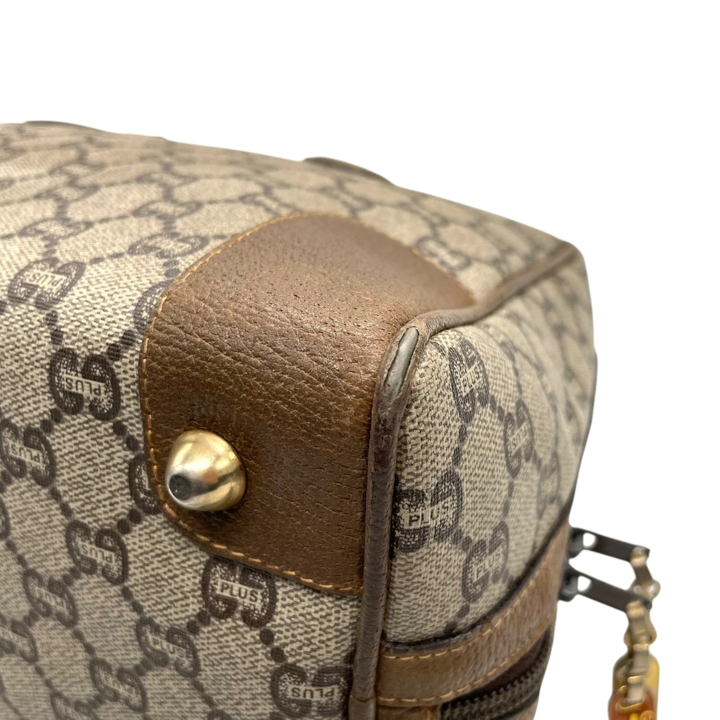 GUCCI グッチ GGプラス グッチプラス ハンドバッグ グレー ベージュ PVC レザー ゴールド金具 オールドグッチ ヴィンテージ レディース A