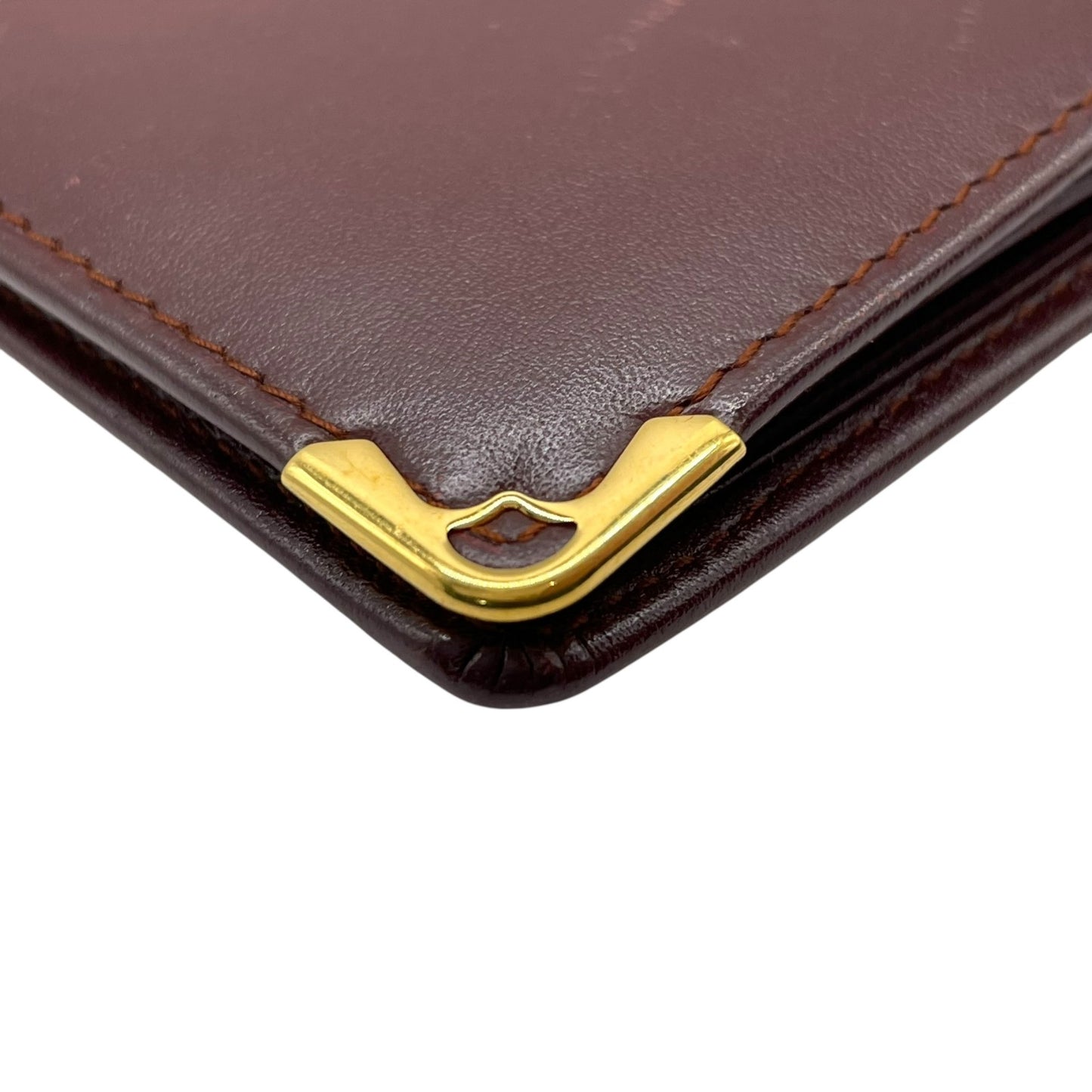 美品 カルティエ Cartier マストライン 二つ折り財布 ボルドー 赤 ワインレッド レザー ゴールド金具 ヴィンテージ メンズ レディース M5