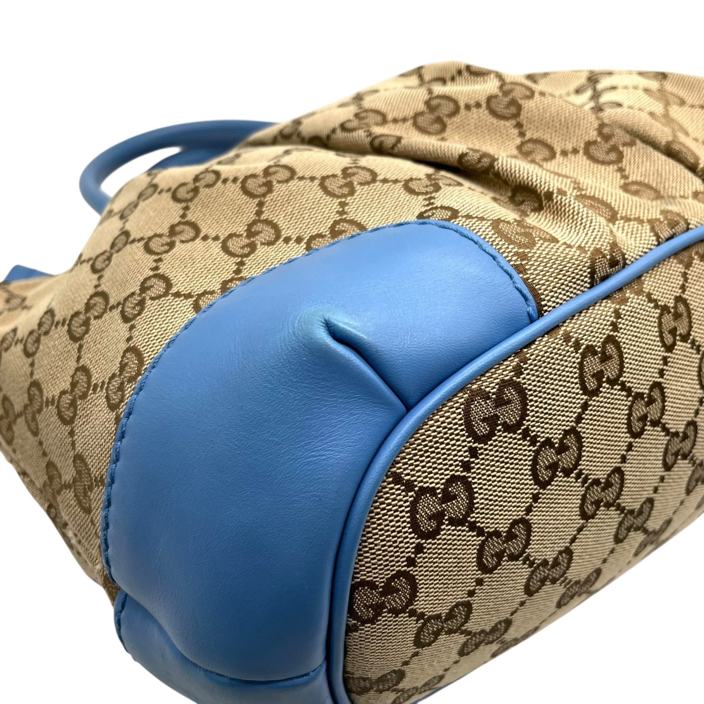 美品 GUCCI グッチ スーキー ハンドバッグ 2way ショルダーバッグ GG柄 キャンバス ジャカード レザー インターロッキング ブルー 青 チャーム付き 247902 K8