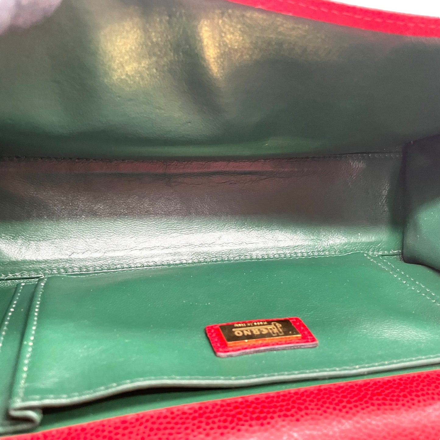 HERNO ヘルノ ハンドバッグ レザー レッド 赤 金金具 ゴールド金具 ヴィンテージ U8