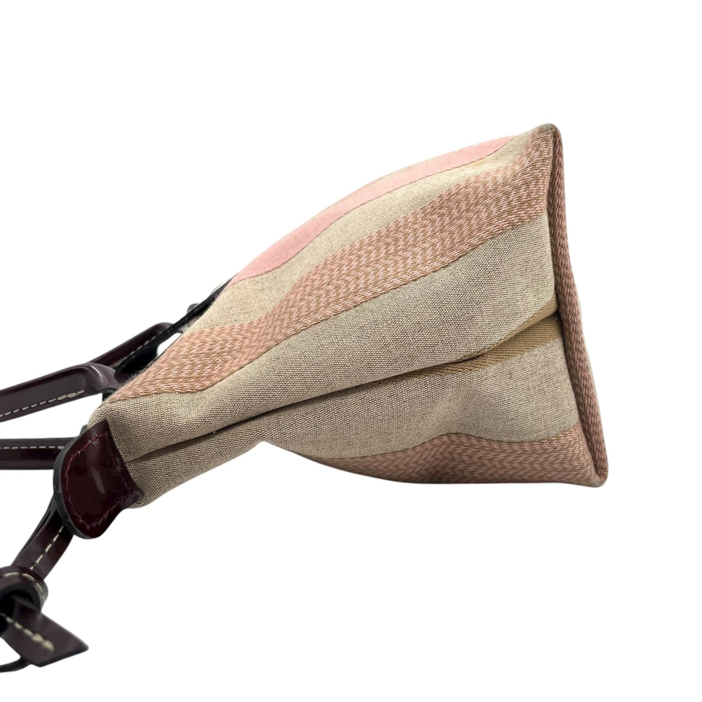 美品 ロンシャン LONGCHAMP ルプリアージュ ハンドバッグ トートバッグ マルチカラー ストライプ ベージュ ピンク キャンバス×レザー U2