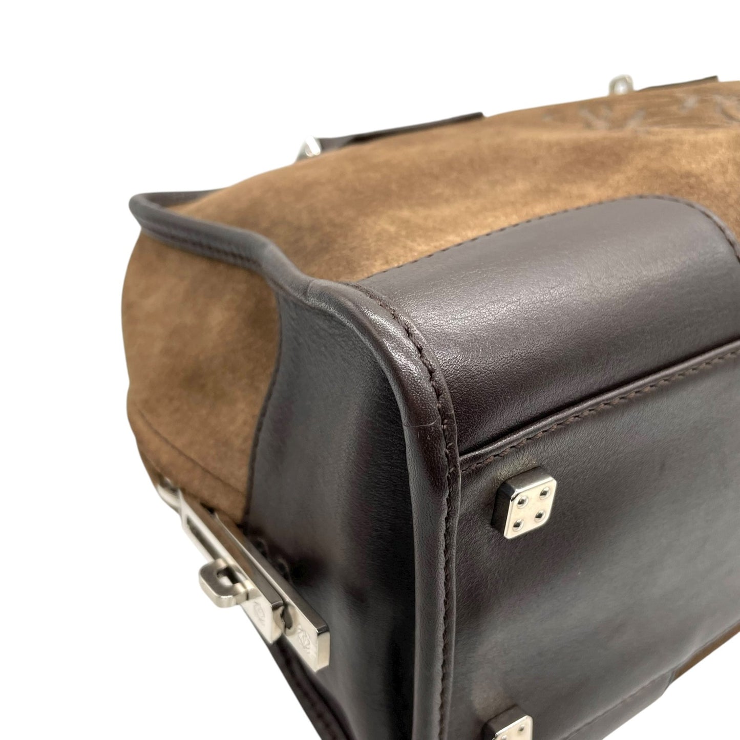 美品 ロエベ LOEWE アマソナ28 スエード×レザー ハンドバッグ 茶色 ブラウン アナグラム ロゴ ヴィンテージ B