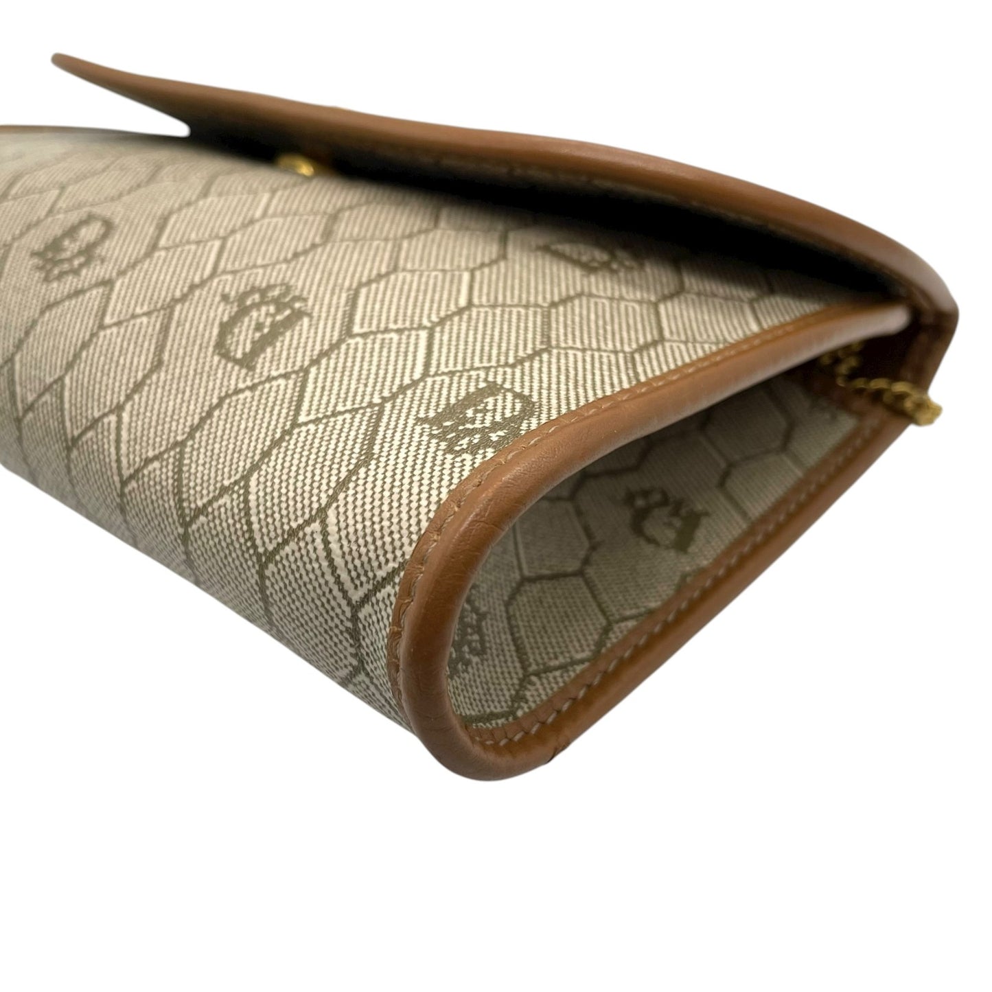 クリスチャン ディオール Christian Dior CDロゴ チェーンショルダーバッグ ベージュ 茶色 ブラウン ハニカム柄 キャンバス レザー ゴールド 金金具 ヴィンテージ K11