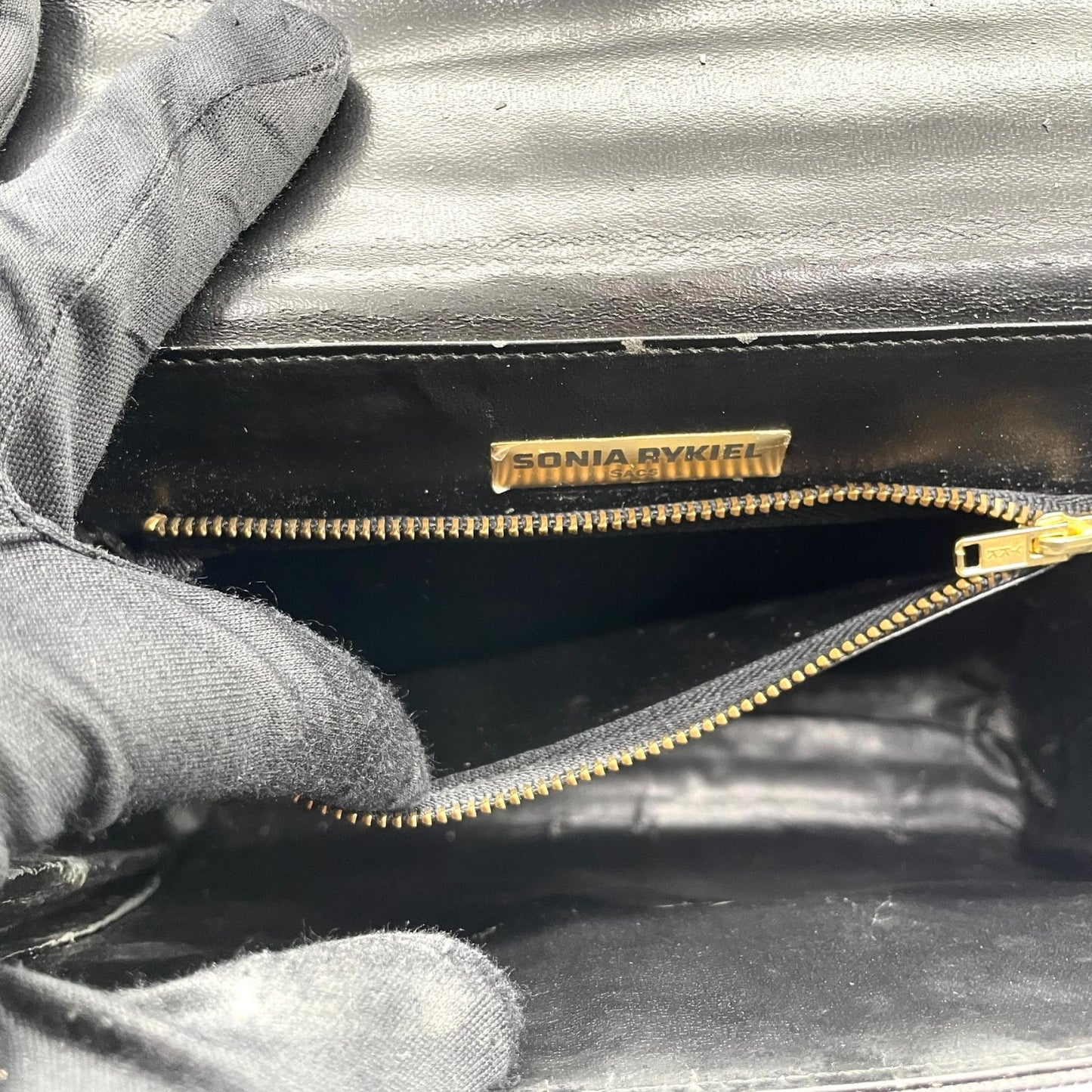 ソニアリキエル SONIA RYKIEL 型押し レザー ハンドバッグ ショルダーバッグ 2WAY 黒 ブラック 金金具 ゴールド金具 フォーマル S51