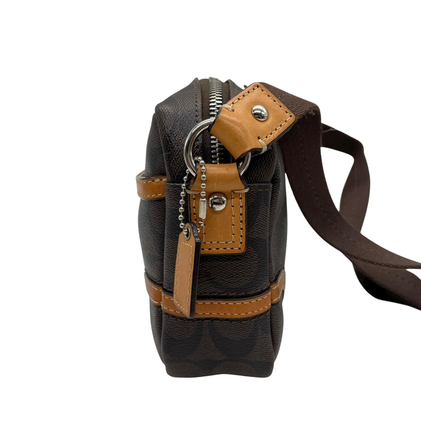 コーチ COACH シグネチャー PVC レザー ショルダーバッグ クロスボディ 茶色 ブラウン キャメル シルバー 3