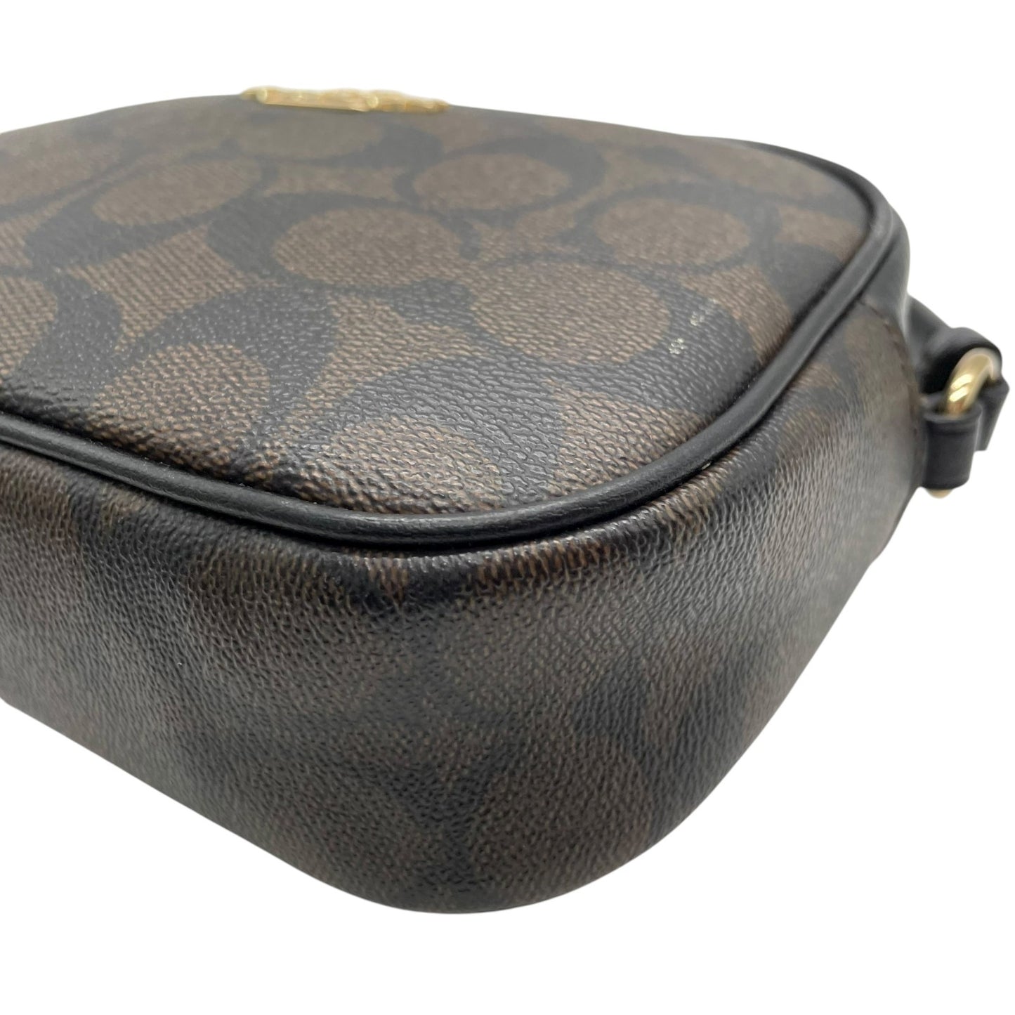 美品 コーチ COACH シグネチャー PVC レザー クロスボディ カメラバッグ ショルダーバッグ C9926 茶色 ブラウン 黒 ブラック ゴールド金具 金金具 ミニバッグ 1