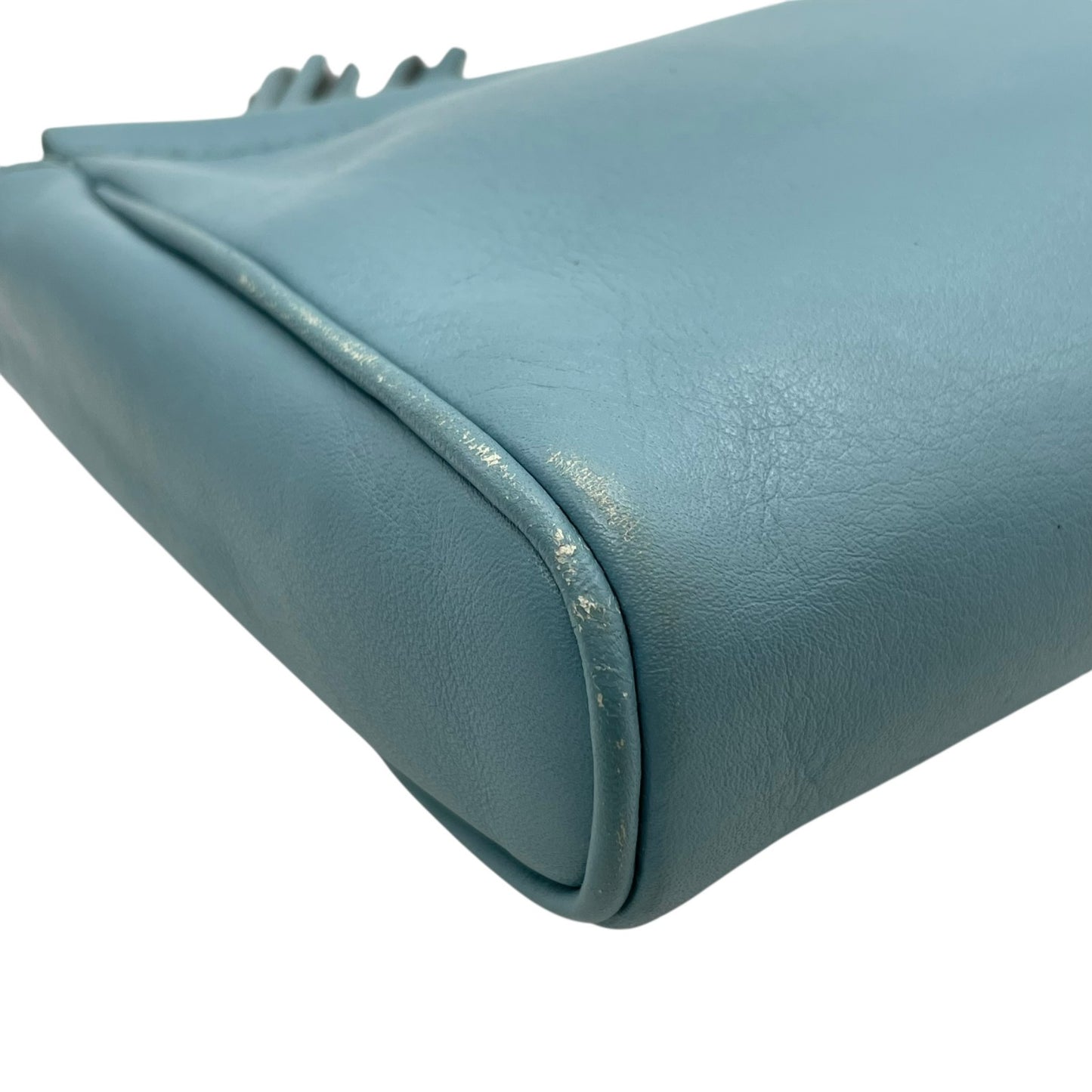 美品 コーチ COACH ポーチ レザー スカイブルー タッセル付き ロゴ 上品 コンパクト 本革 S52