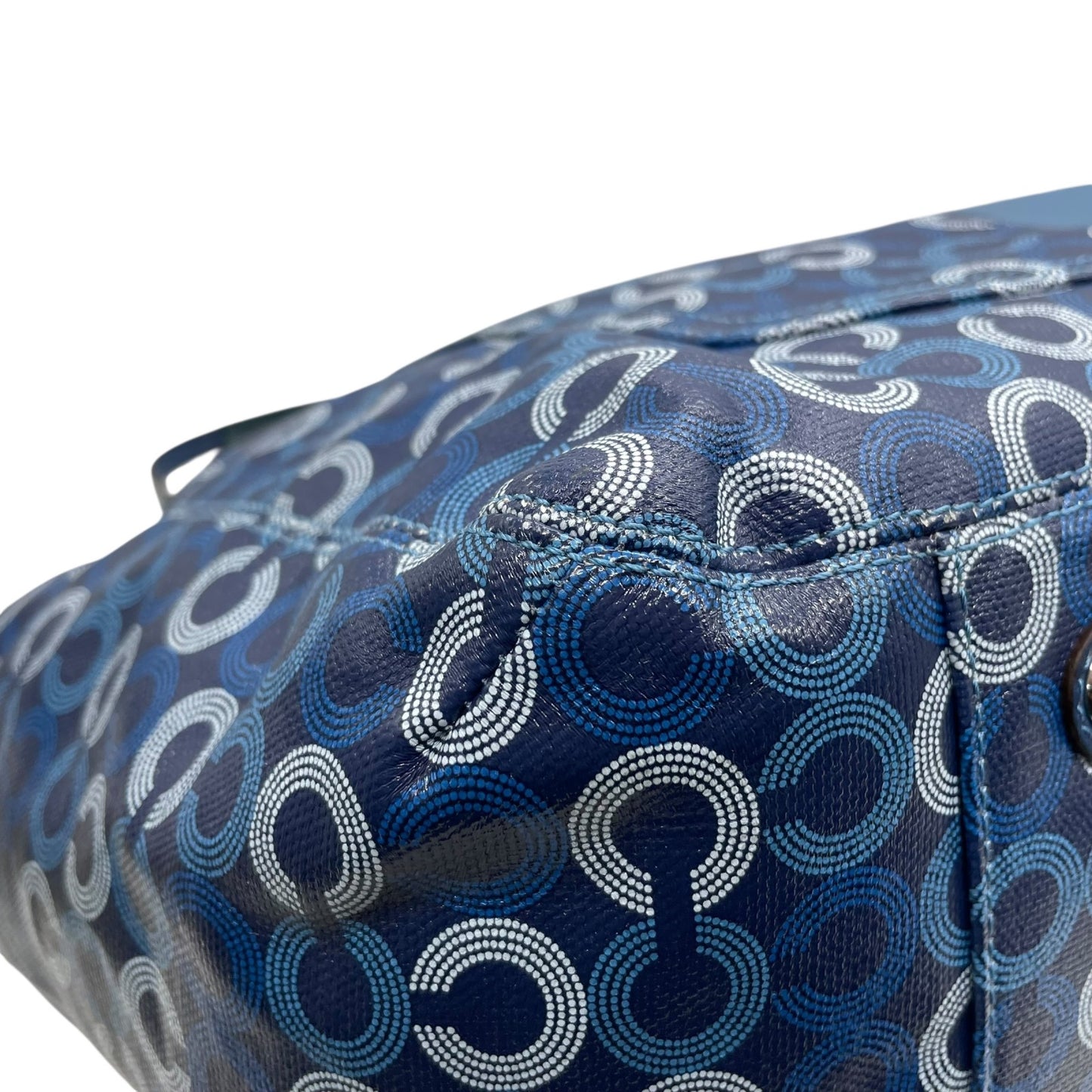 美品 コーチ COACH トートバッグ ショルダーバッグ 2WAY シグネチャー サークル柄 紺 ネイビー A4収納可 ショルダーストラップ付 U10