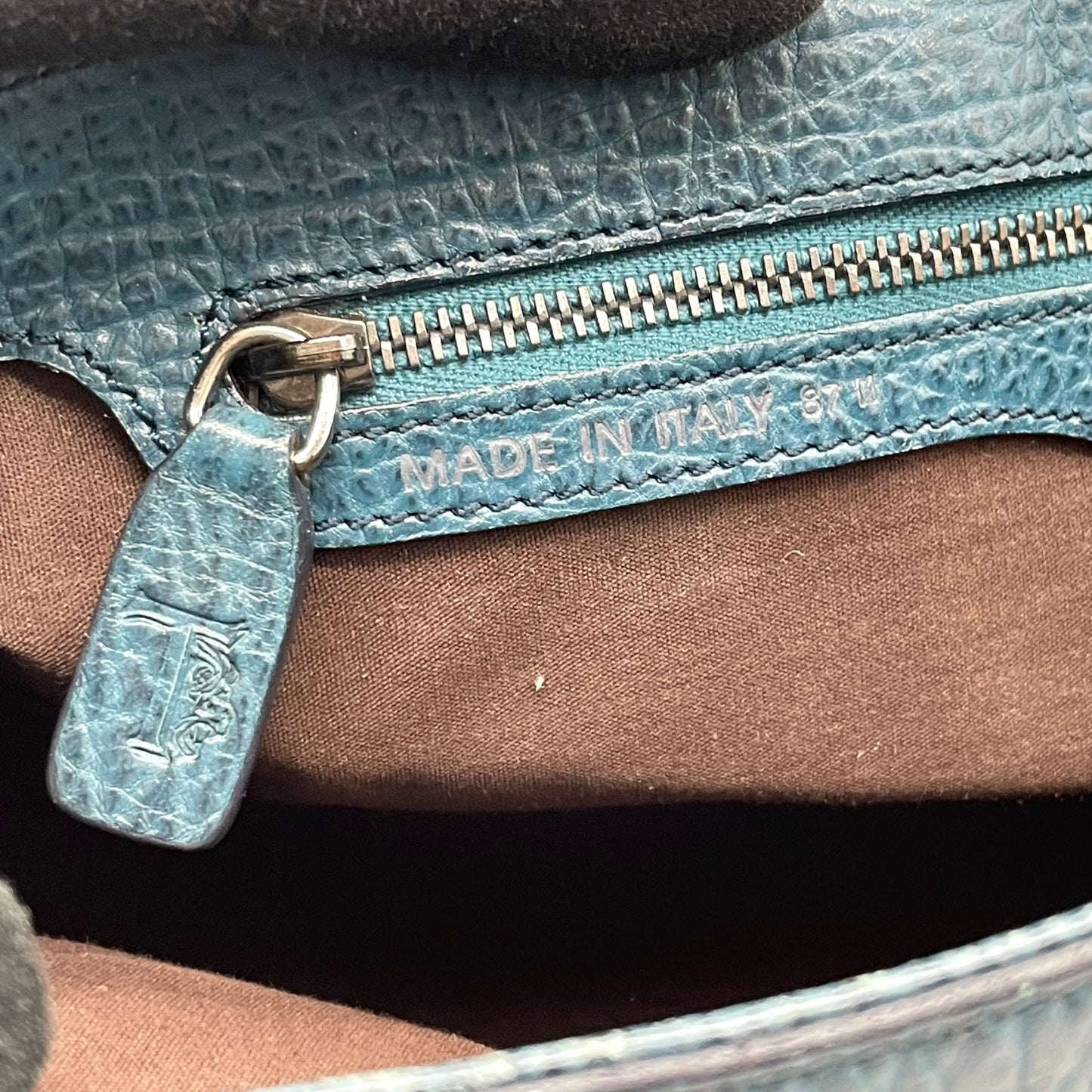 トッズ TOD’S ハンドバッグ ミニボストン グレインレザー 青 ブルー シルバー金具 レディース A7