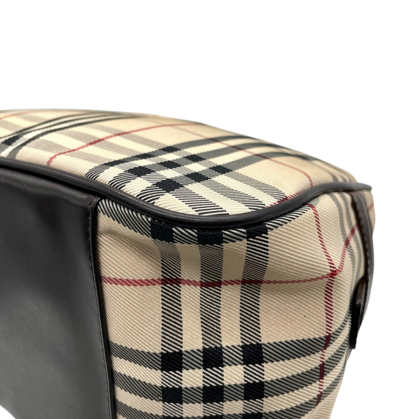 美品 バーバリー BURBERRY ハウスチェック ノバチェック ボストンバッグ レザー キャンバス 茶色 ブラウン×ベージュ ロゴプレート C7