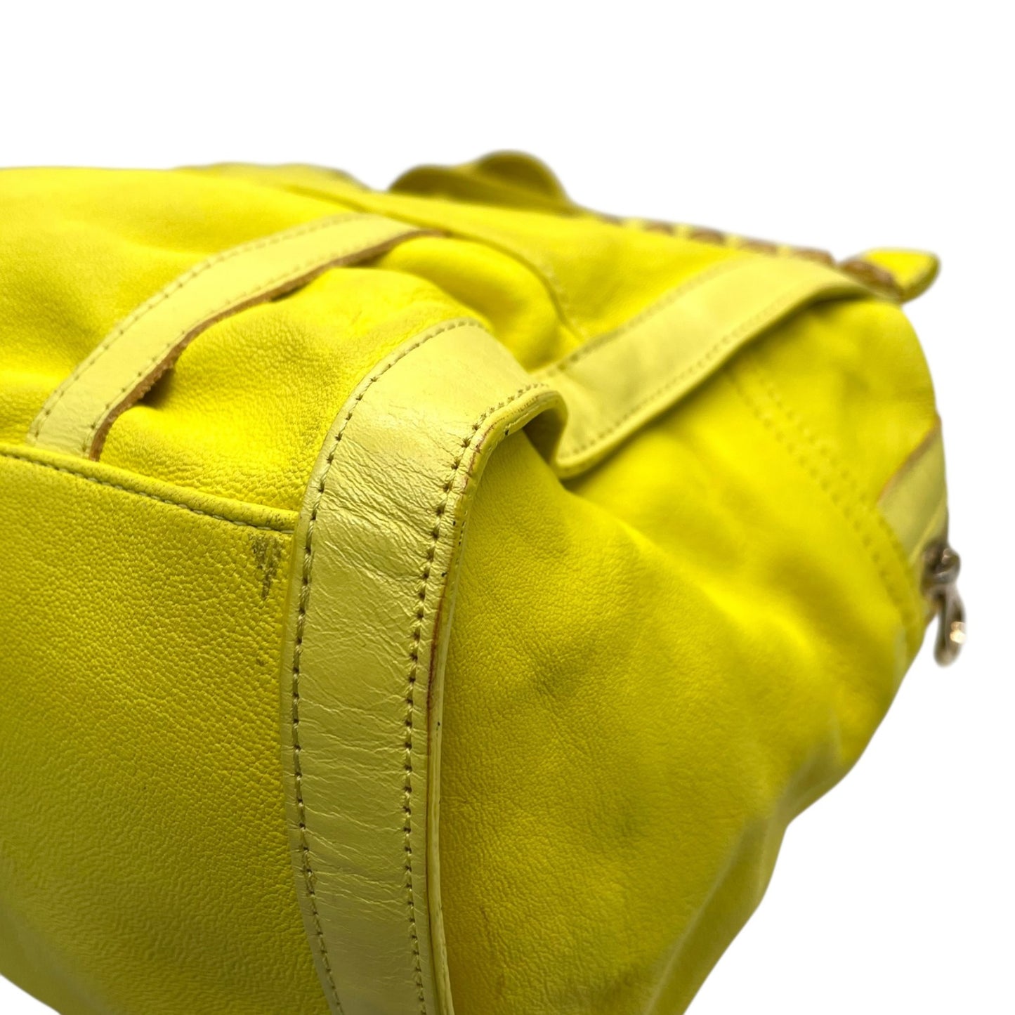 シーバイクロエ SEE BY CHLOE ハンドバッグ トートバッグ 黄色 レモンイエロー レザー ゴールド金具 ロゴ ベルト フリル ファスナー開閉 肩掛け可 レディース U12