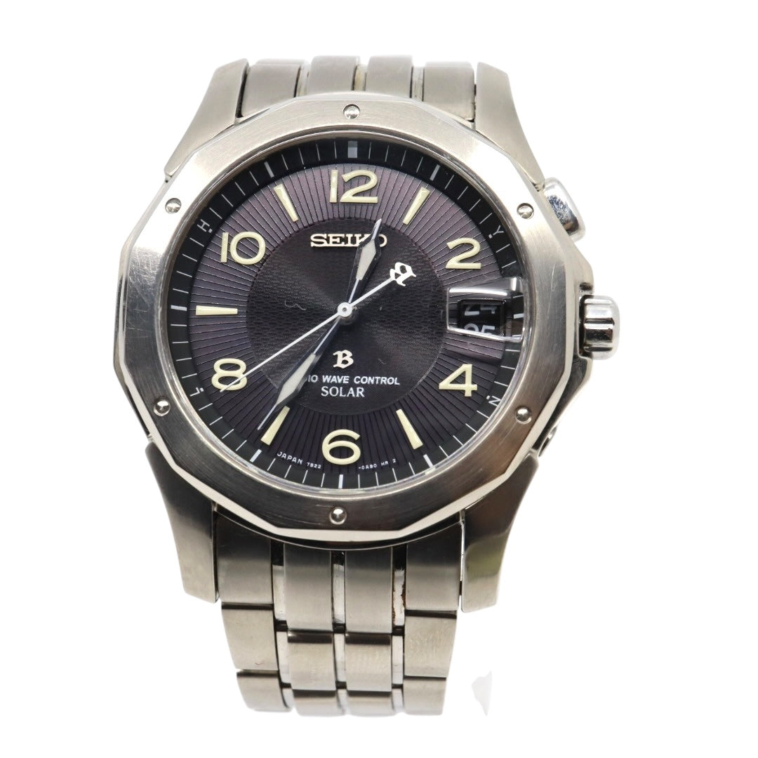 【稼働品／クリーニング済】セイコー SEIKO ブライツ 7B22-0AC0 腕時計 メンズウォッチ ソーラー電波 チタン ブラック文字盤 シルバー デイト アナログ ビジネスシーン カジュアル 軽量モデル G3