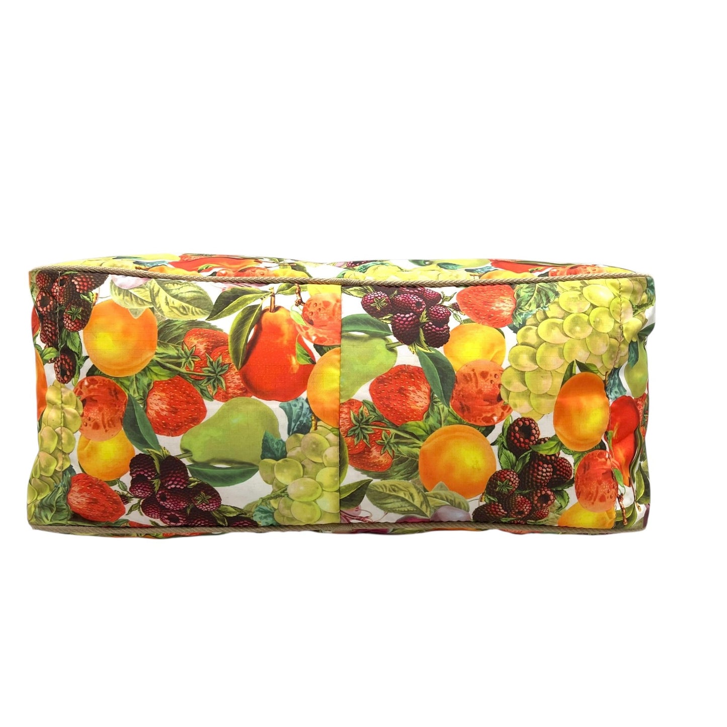 未使用級 LeSportsac レスポートサック ボストンバッグ ナイロン マルチカラー ベージュ 果物 フルーツ柄 総柄 シルバー金具 ロゴ 肩掛け可 レディース S91