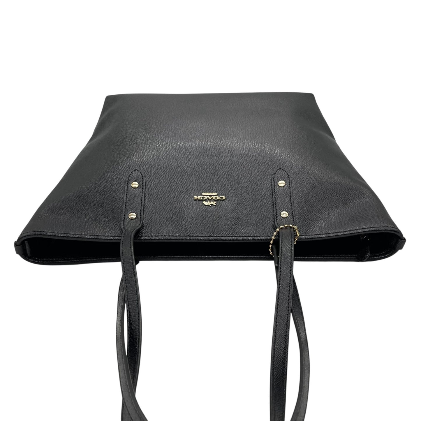 美品 COACH コーチ シティ トートバッグ ブラック 黒 PVC ロゴ ゴールド金具 肩掛け可 A4収納可 大容量 ビジネストート 通勤 レディース E8