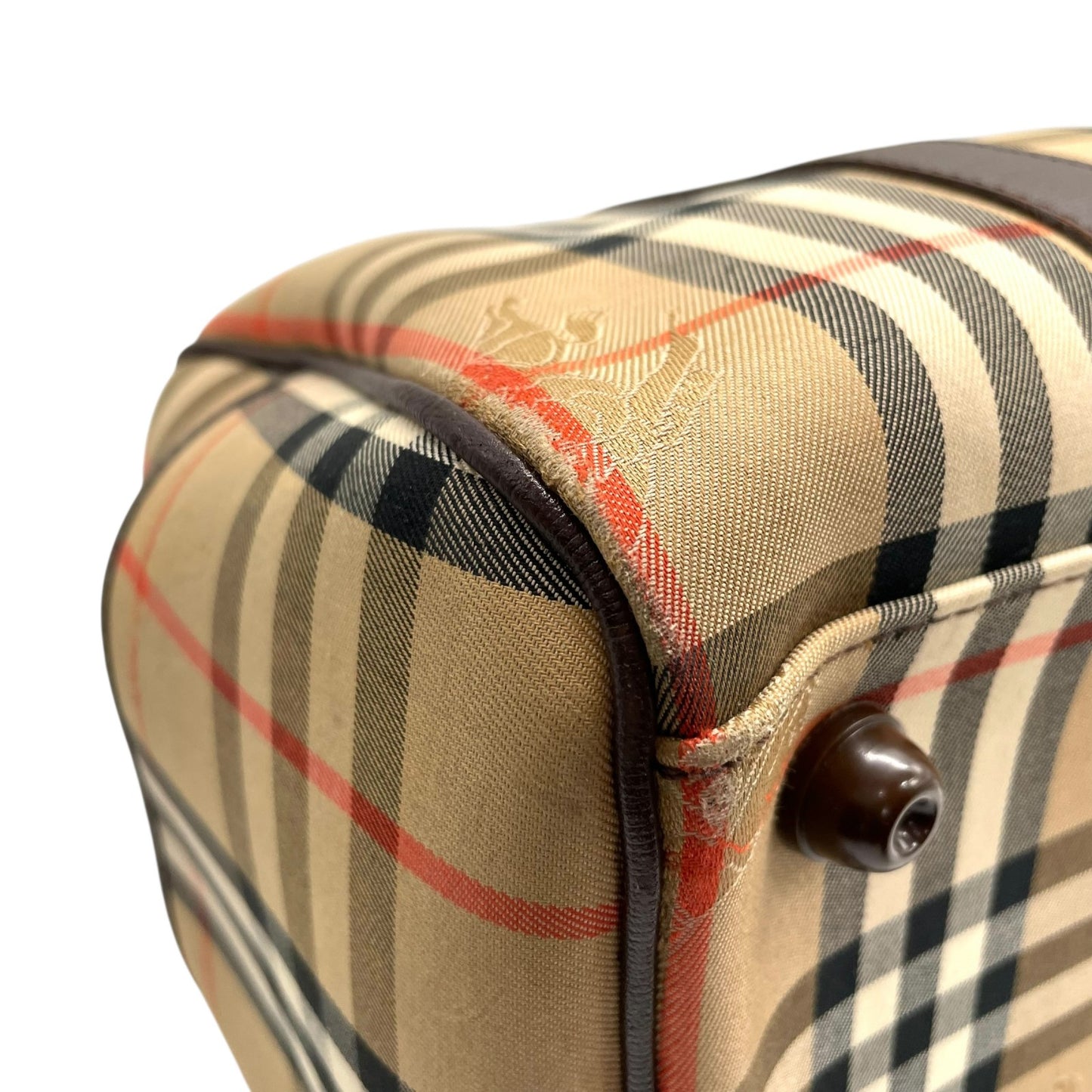 バーバリー Burberrys ボストンバッグ ハンドバッグ シャドーホース ノバチェック ベージュ 茶色 ブラウン キャンバス レザー E