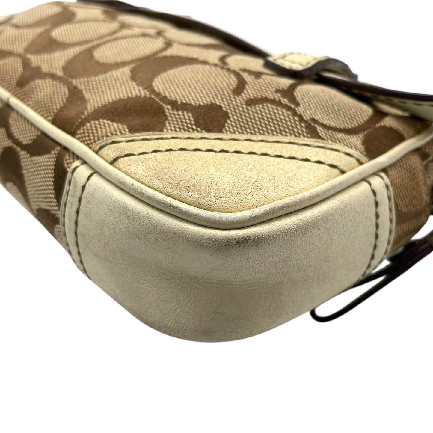 コーチ COACH ポシェット ショルダーバッグ ウエストバッグ シグネチャー柄 ベージュ 白 ホワイト レザー キャンバス ミニバッグ U8