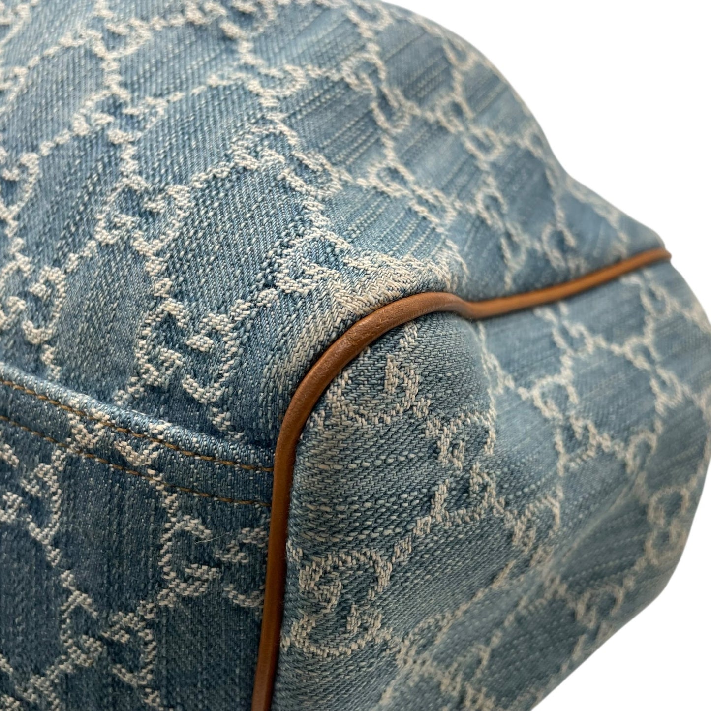 グッチ GUCCI GGデニム GGキャンバス スーキー ハンドバッグ トートバッグ キャンバス×レザー チャーム付 ブルー 青 ブラウン 茶 ゴールド金具 ホーボー Y2K レディース K9