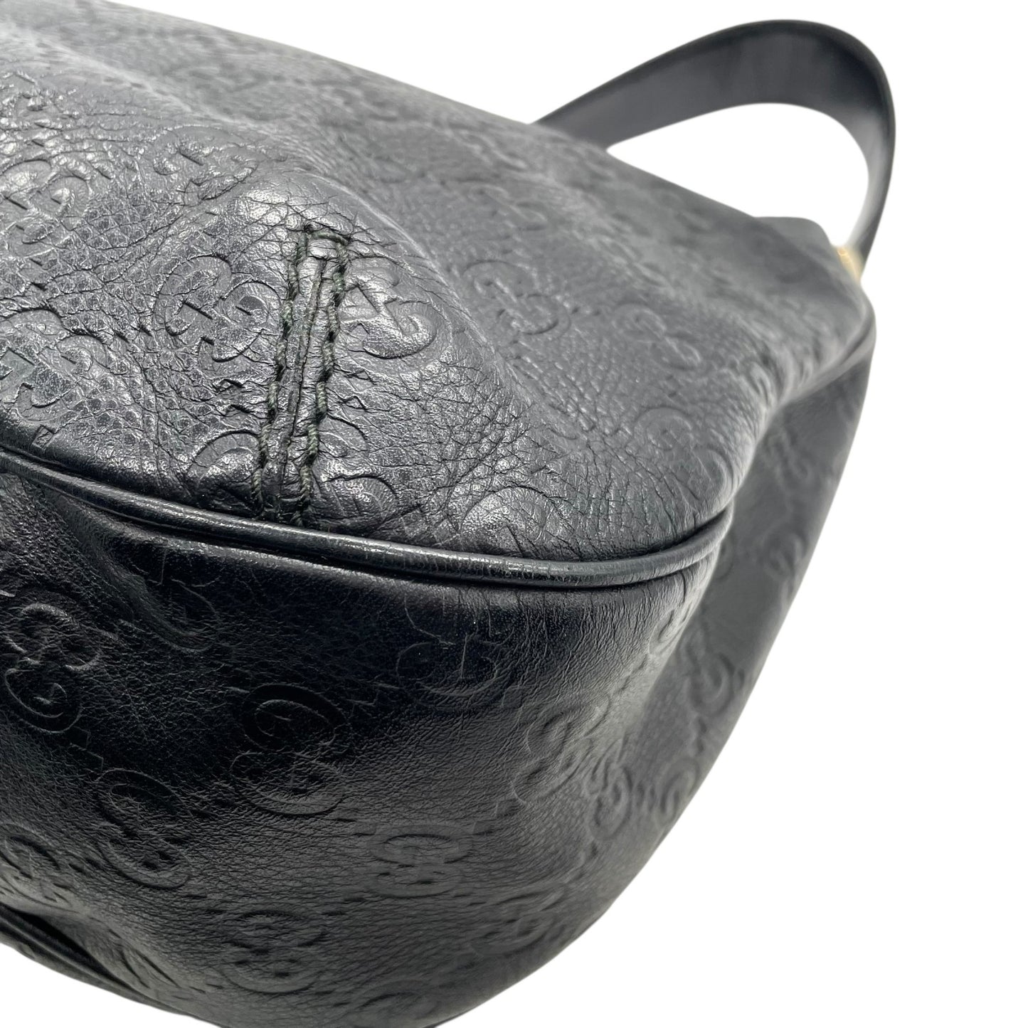 美品 グッチ GUCCI GG柄 グッチシマ レザー ホーボーバッグ ワンショルダー黒 ブラック ショルダーバッグ ロゴプレート ゴールド金具 ヴィンテージ レディース Z1