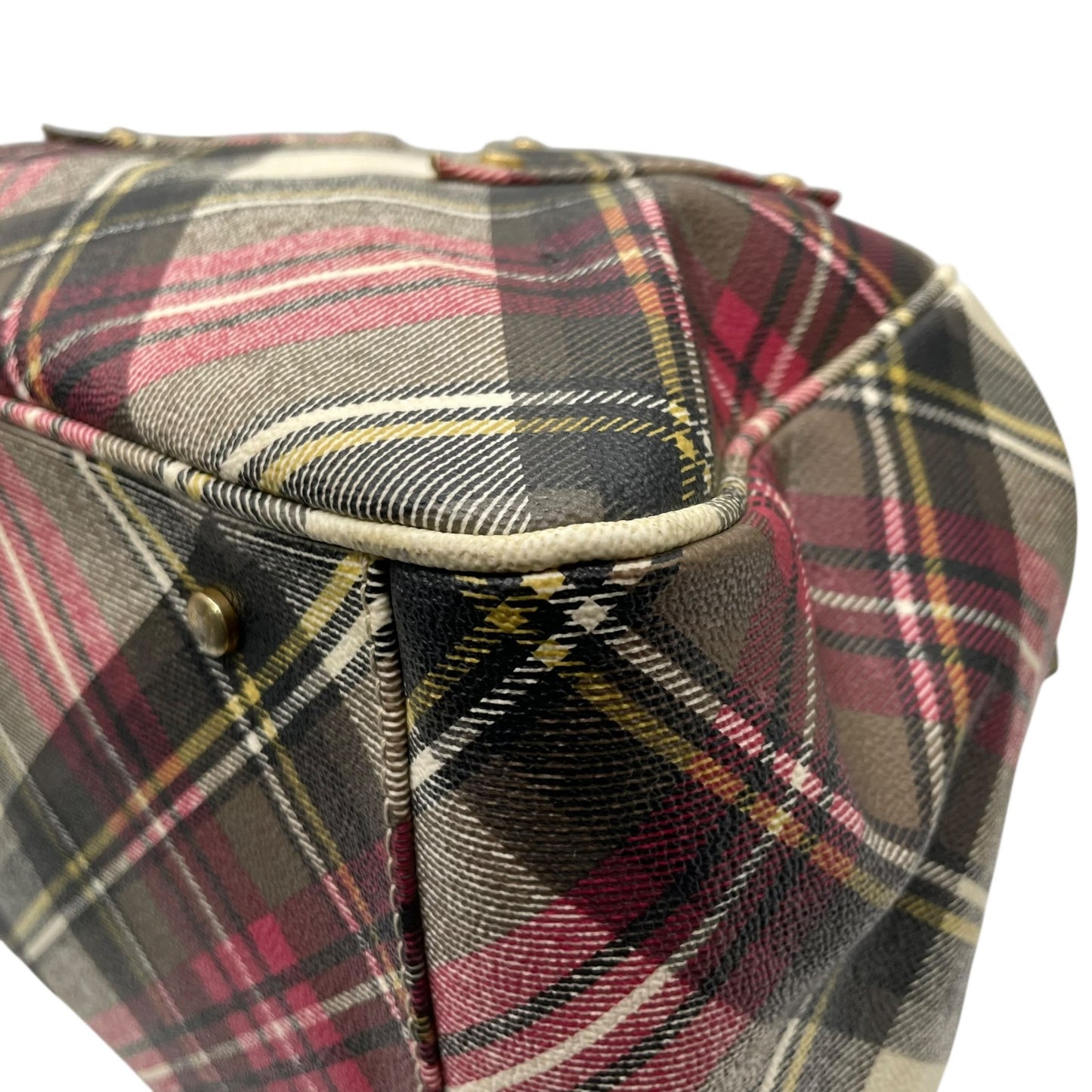 ヴィヴィアンウエストウッド Vivienne Westwood タータンチェック ボストンバッグ ハンドバッグ マルチカラー 赤 レッド 大容量 旅行トラベル C8