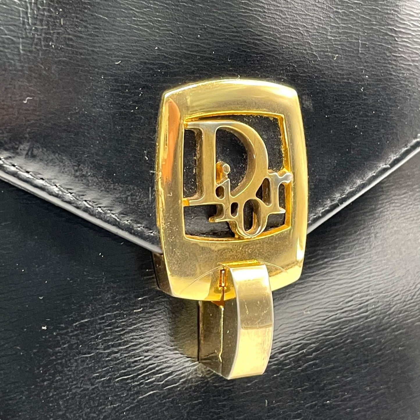 Christian Dior クリスチャンディオール ハンドバッグ ブラック レザー ゴールド金具 ロゴ トップハンドル フラップ フォーマル ヴィンテージ レディース B