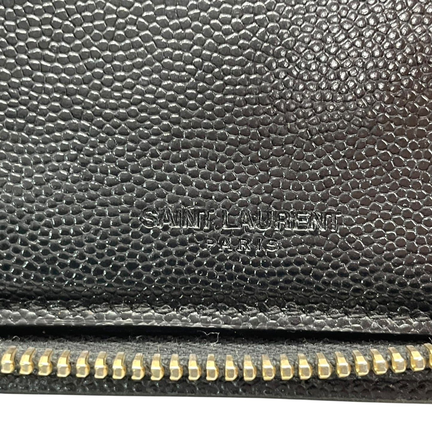 Authentic SAINT LAURENT YSL Leather Round Zipper Wallet Black Gold Hardware Unisex