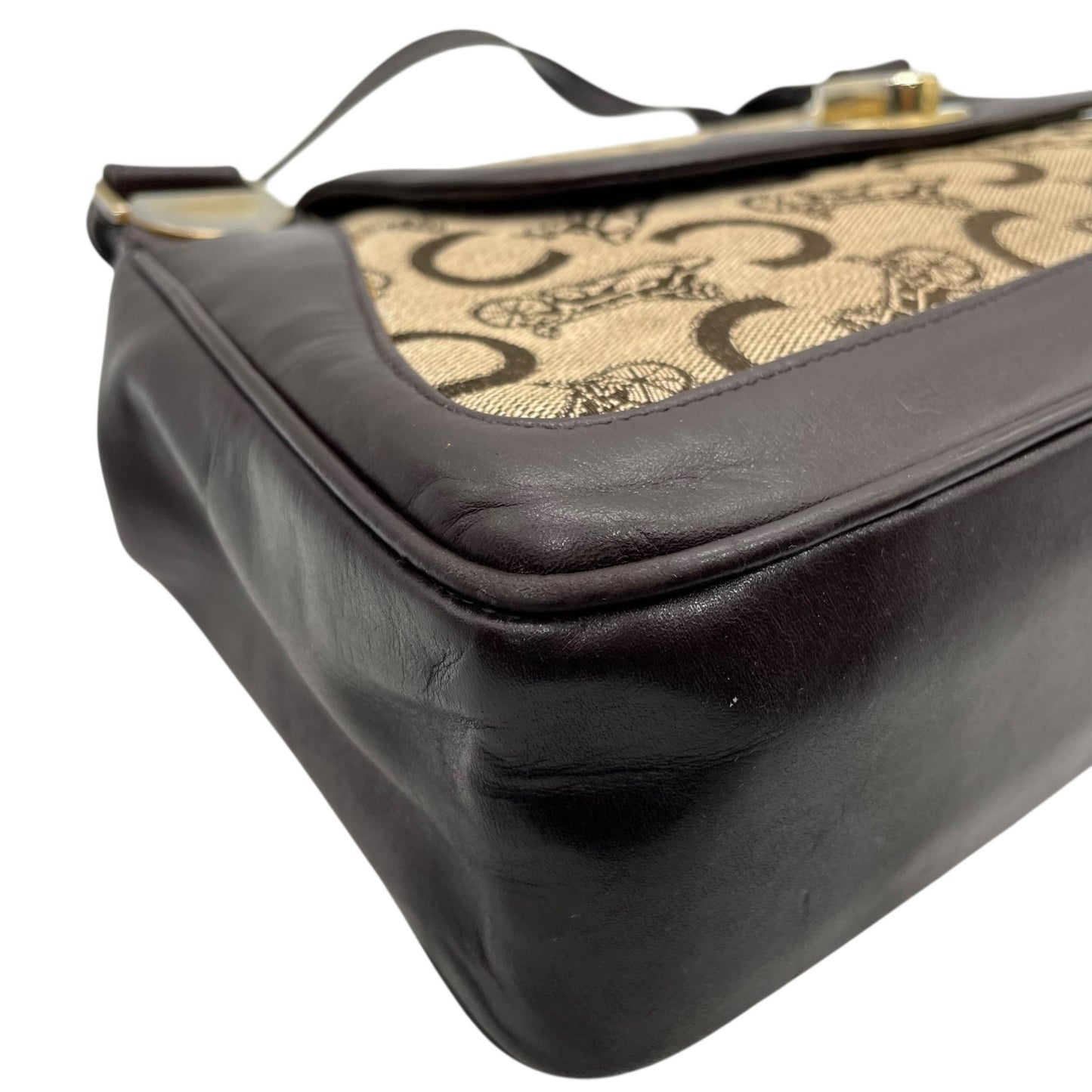 Authentic CELINE C Macadam Turnlock Handbag Canvas Leather Brown Gold Hardware Women