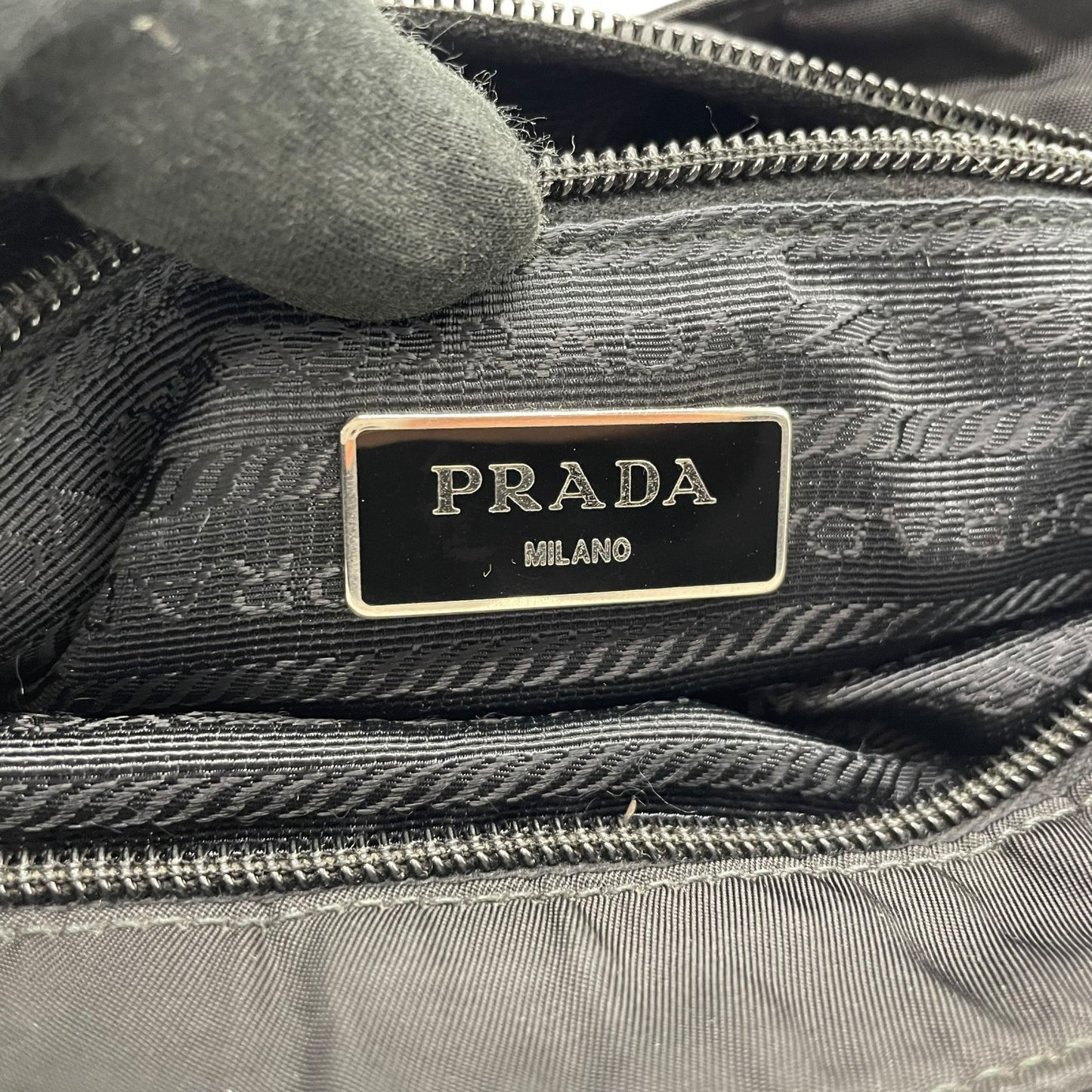 Authentic PRADA Black Shoulder Bag Triangular Logo Plate Nylon Leather Silver Hardware Adjustable Strap Men's Women's