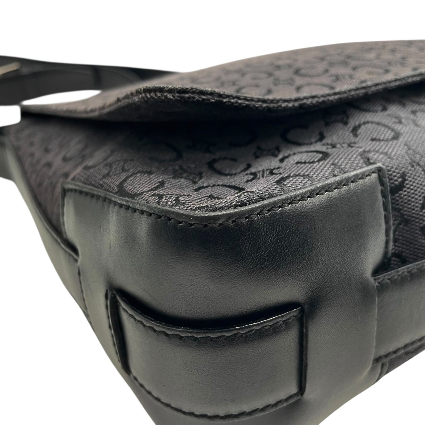 美品 CELINE セリーヌ Cマカダム ショルダーバッグ キャンバス レザー 黒 ブラック シルバー金具 メッセンジャーバッグ オールドセリーヌ メンズ レディース K11