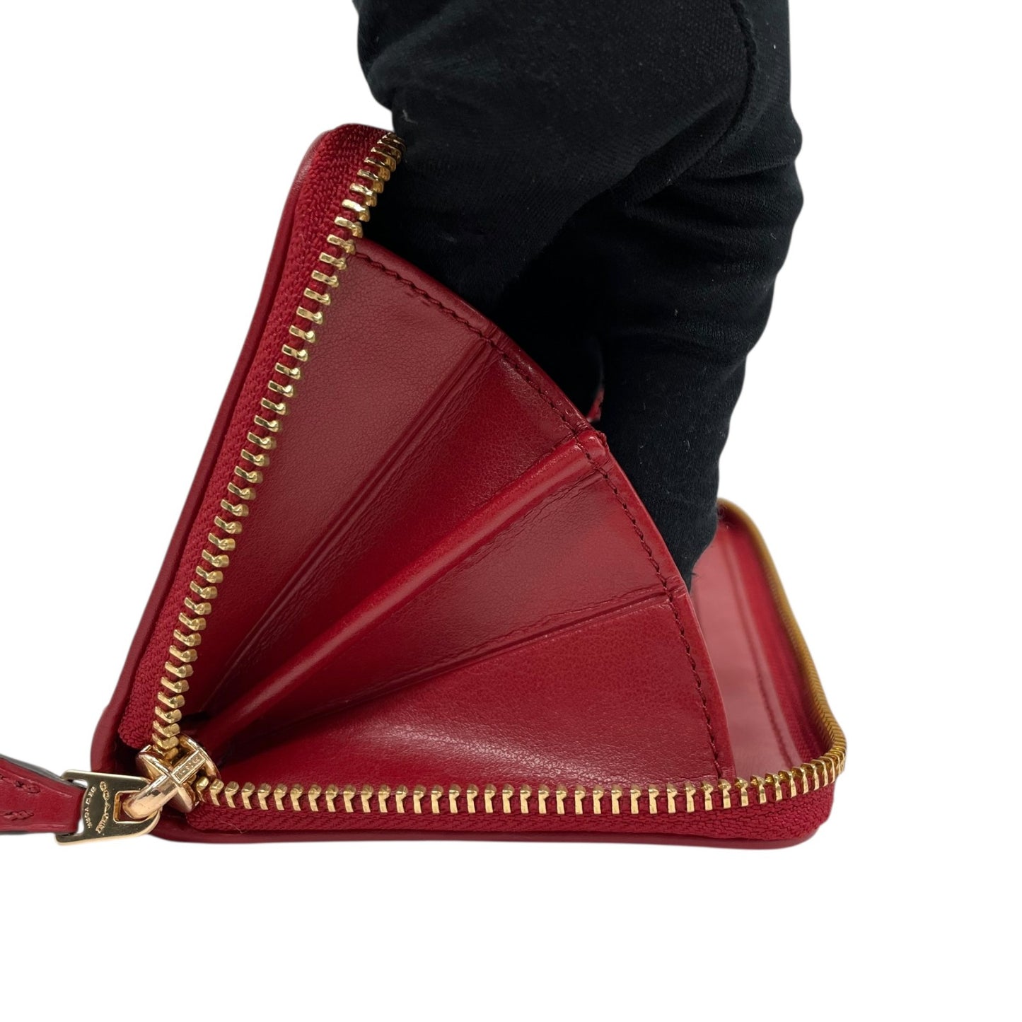 極美品 COACH コーチ シグネチャー 長財布 ラウンドファスナー 茶 ダークブラウン 赤 レッド 54630 IML72 ゴールド金具 PVC レザー ロゴ レディース W1