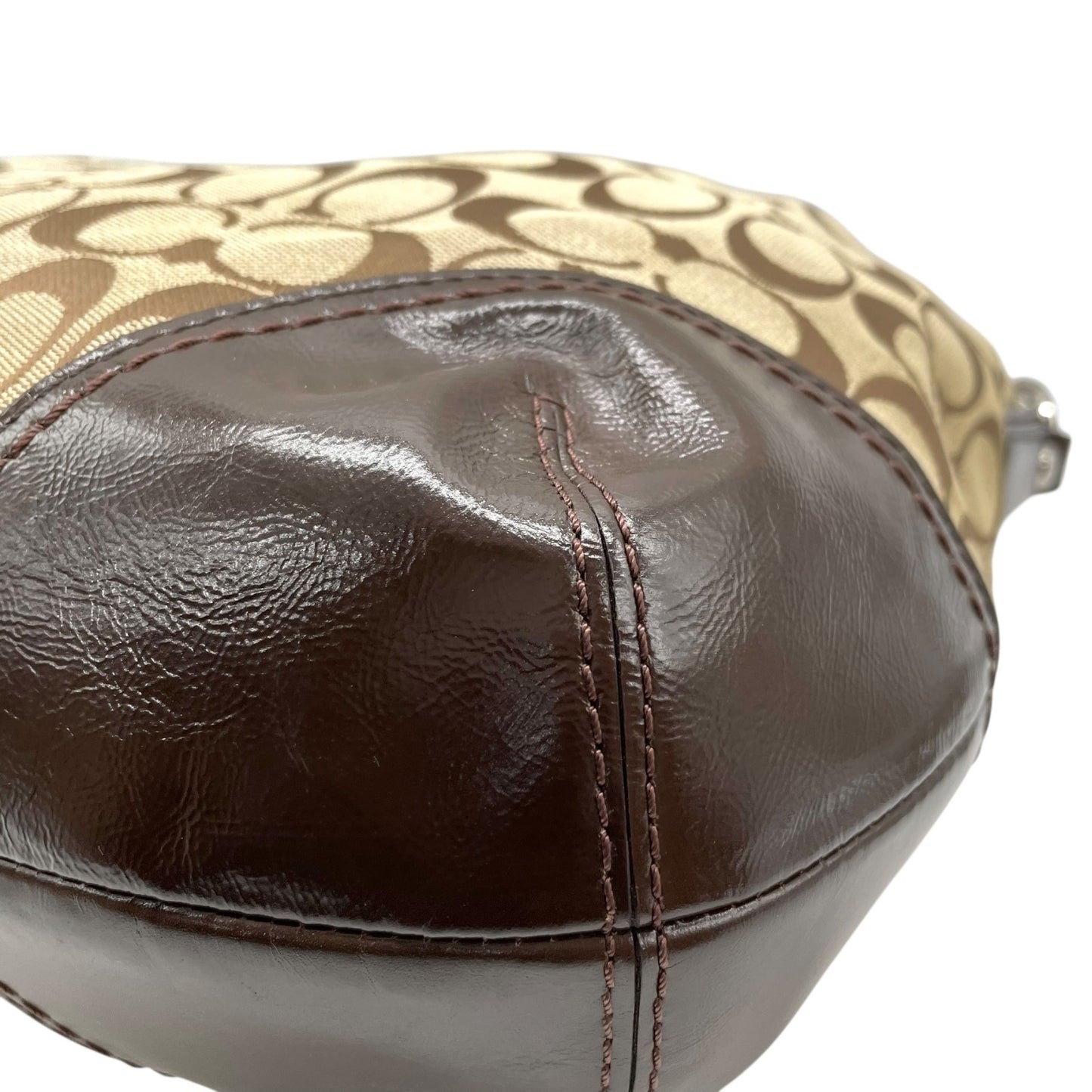 COACH コーチ シグネチャー 2WAY ハンドバッグ ショルダーバッグ F17400 キャンバス パテントレザー 茶 ブラウン シルバー金具 肩掛け可 斜め掛け可 レディース U13