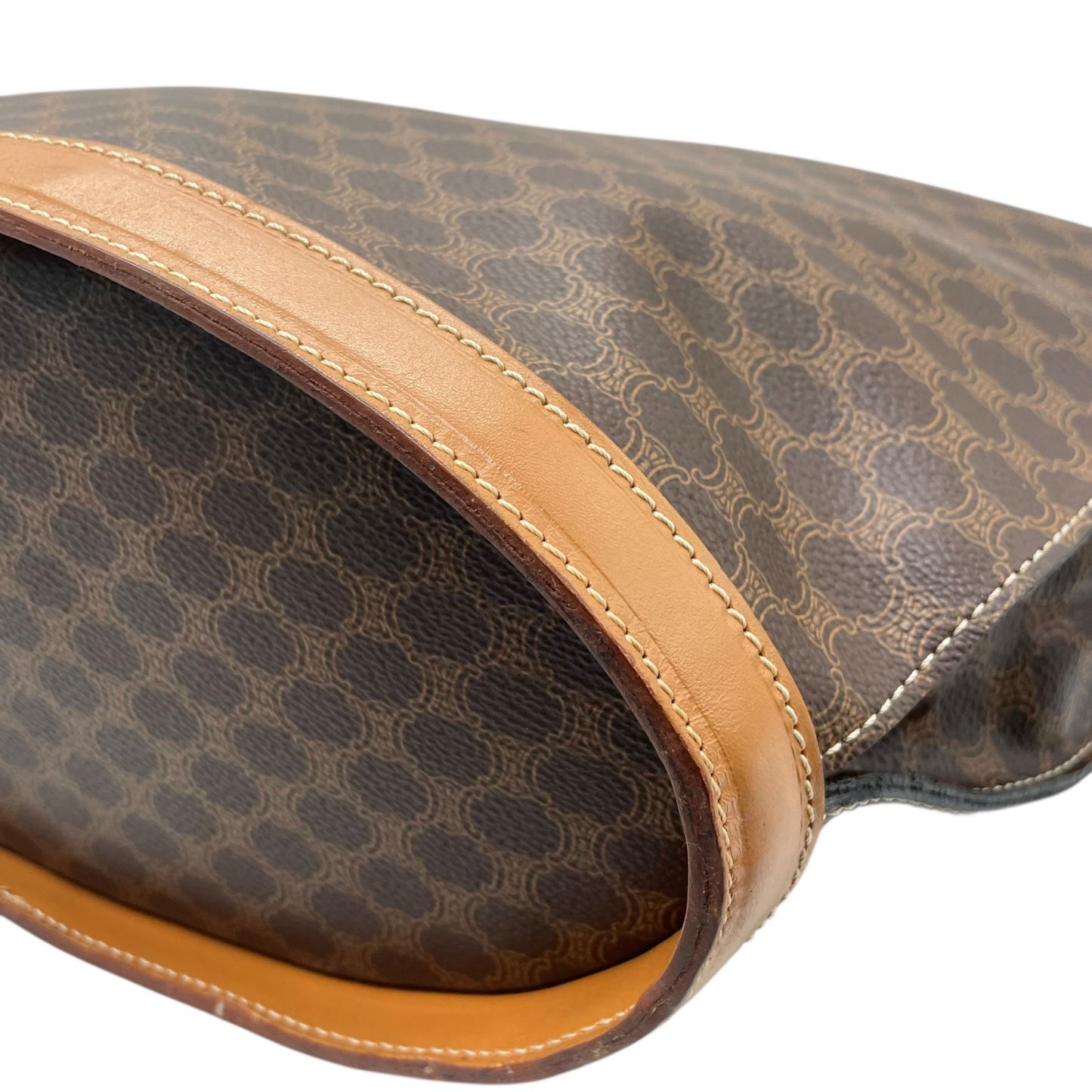 美品 CELINE セリーヌ マカダム ハンドバッグ トートバッグ PVC レザー 茶 ブラウン ゴールド金具 ワンショルダー 肩掛け可 ヴィンテージ オールドセリーヌ レディース B1