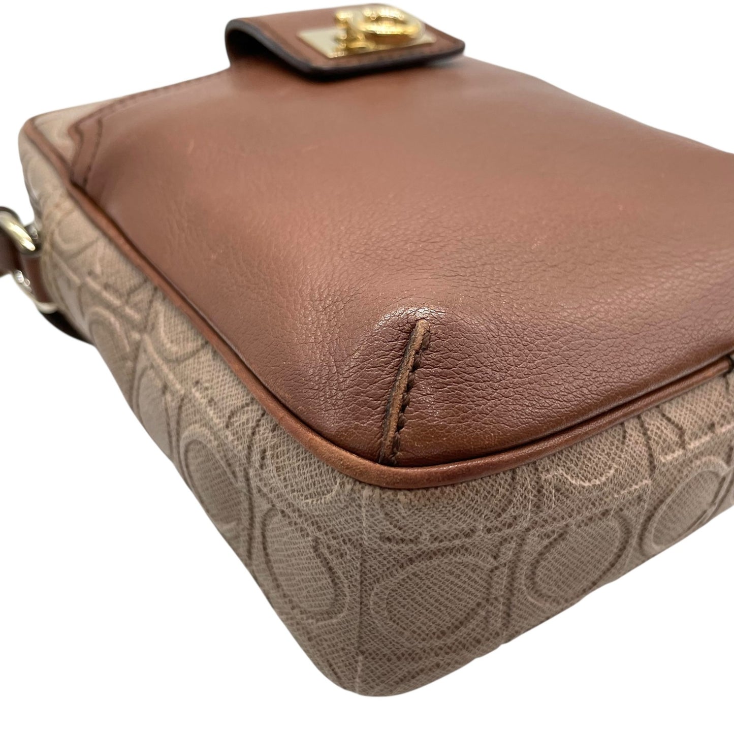 美品 Salvatore Ferragamo フェラガモ ガンチーニ ショルダーバッグ PVC レザー ベージュ ブラウン ゴールド金具 クロスボディ ポシェット 斜め掛け レディース K11