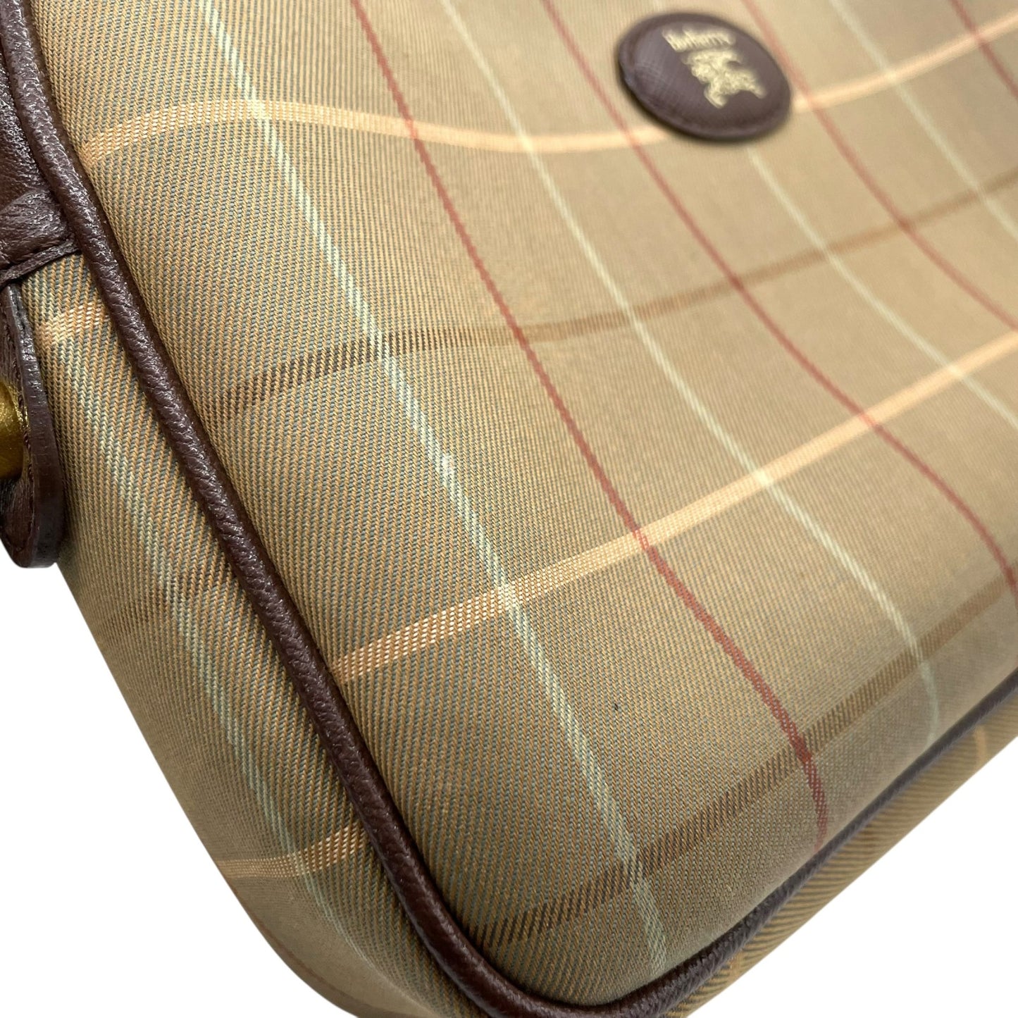 美品 Burberry バーバリー クラッチバッグ セカンドバッグ ポーチ カーキ ブラウン キャンバス レザー チェック ホースロゴ メンズ レディース ヴィンテージ S97
