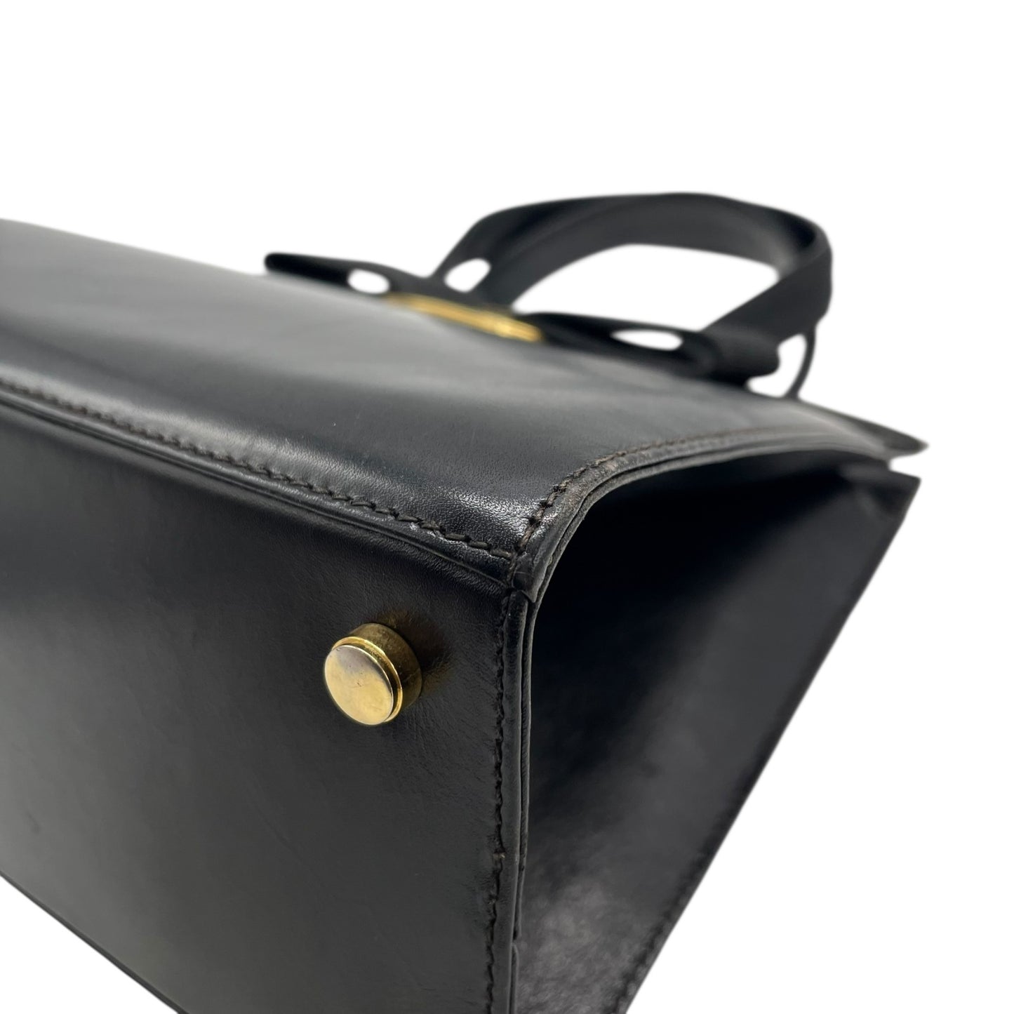 Authentic Salvatore Ferragamo Vara Ribbon Handbag Black Leather Gold Hardware