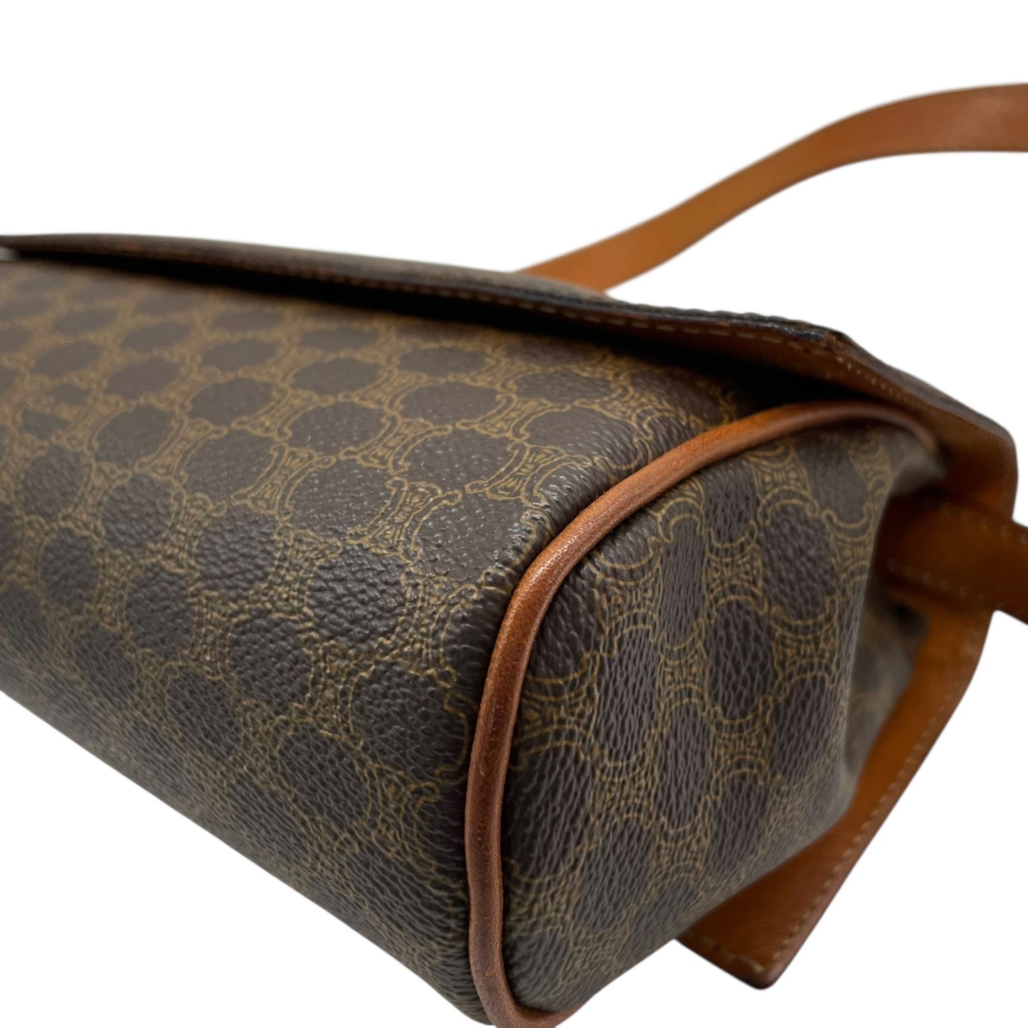 Authentic Old CELINE Macadam Shoulder Bag Brown PVC Leather Logo Vintage Crossbody