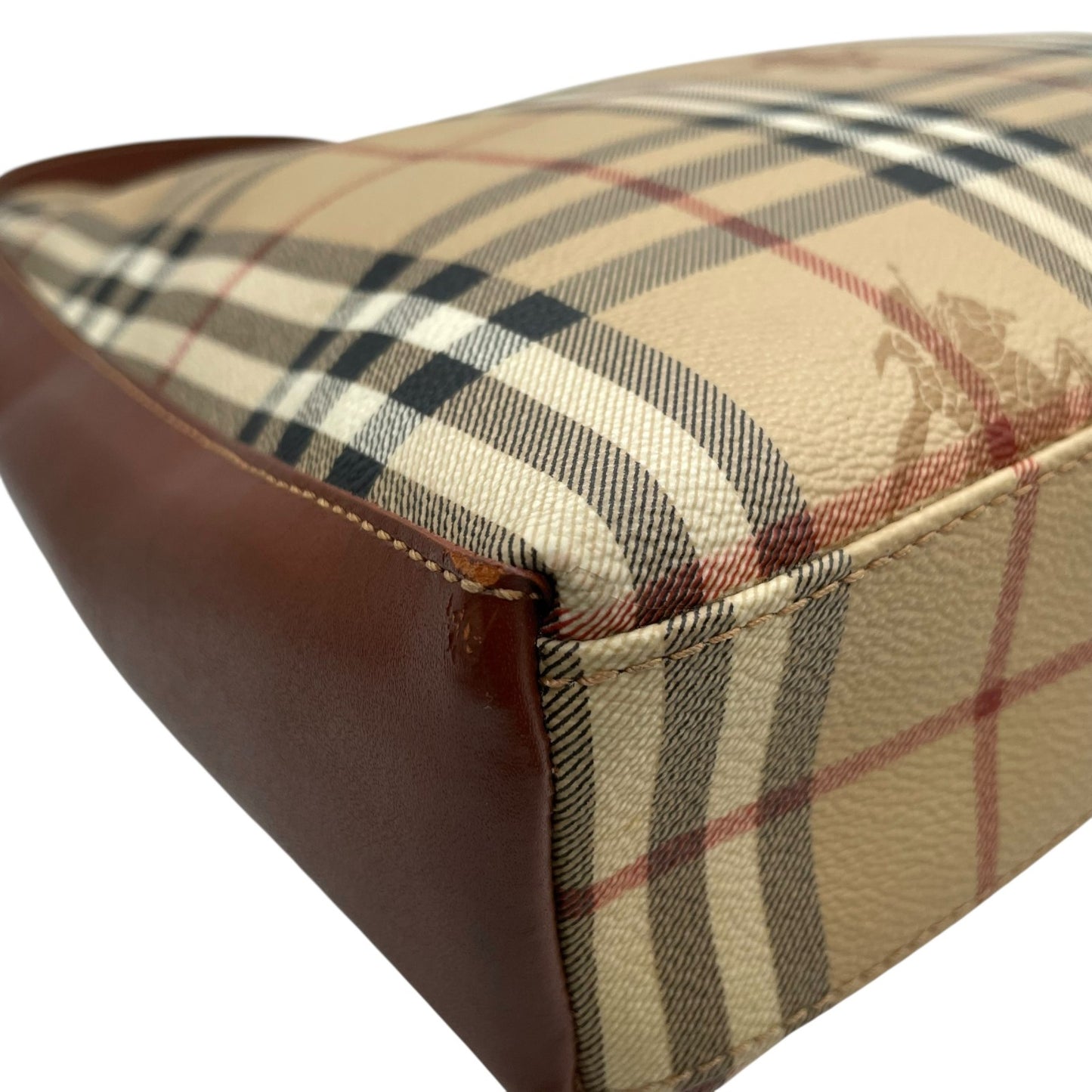 美品 BURBERRY バーバリー ノバチェック シャドーホース ワンショルダーバッグ ショルダーバッグ PVC×レザー ブラウン ヴィンテージ ゴールド金具 肩掛け C7