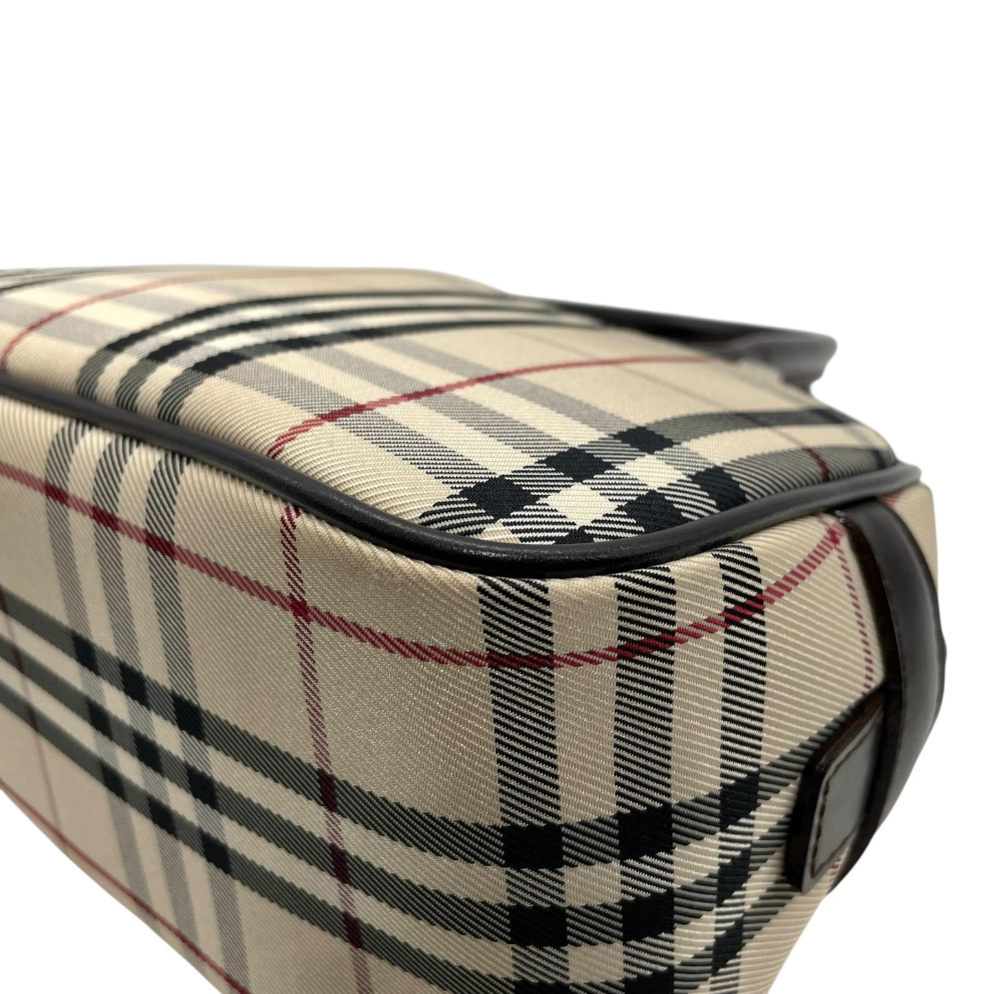 美品 BURBERRY バーバリー ノバチェック柄 ハンドバッグ ミニボストンバッグ ベージュ キャンバス×ブラウンレザー メンズ レディース ボーイズ ガールズ 旅行 ビジネス K10