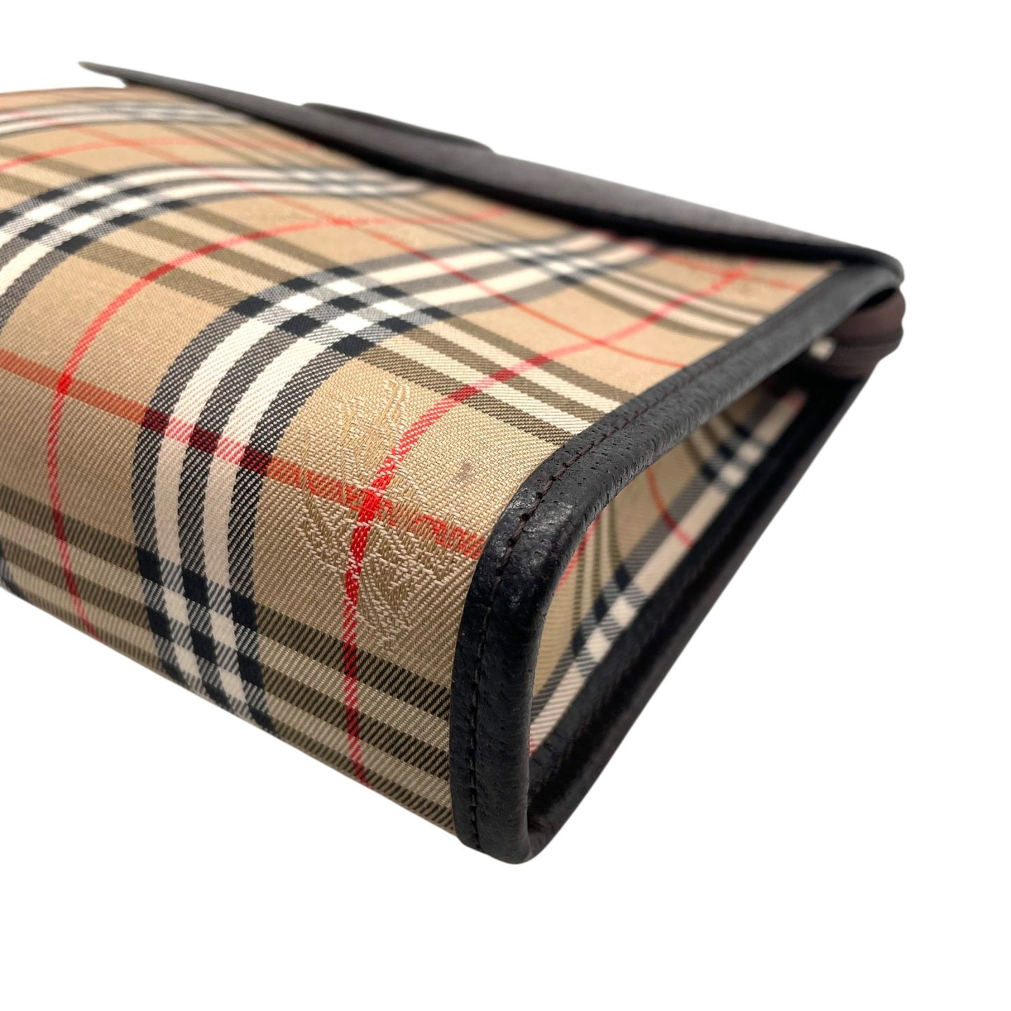 極美品 Burberry バーバリー クラッチバッグ ノバチェック シャドーホース ブラウン キャンバス×レザー ヴィンテージ 箱付き ホースロゴ セカンドバッグ ユニセックス メンズ レディース A1