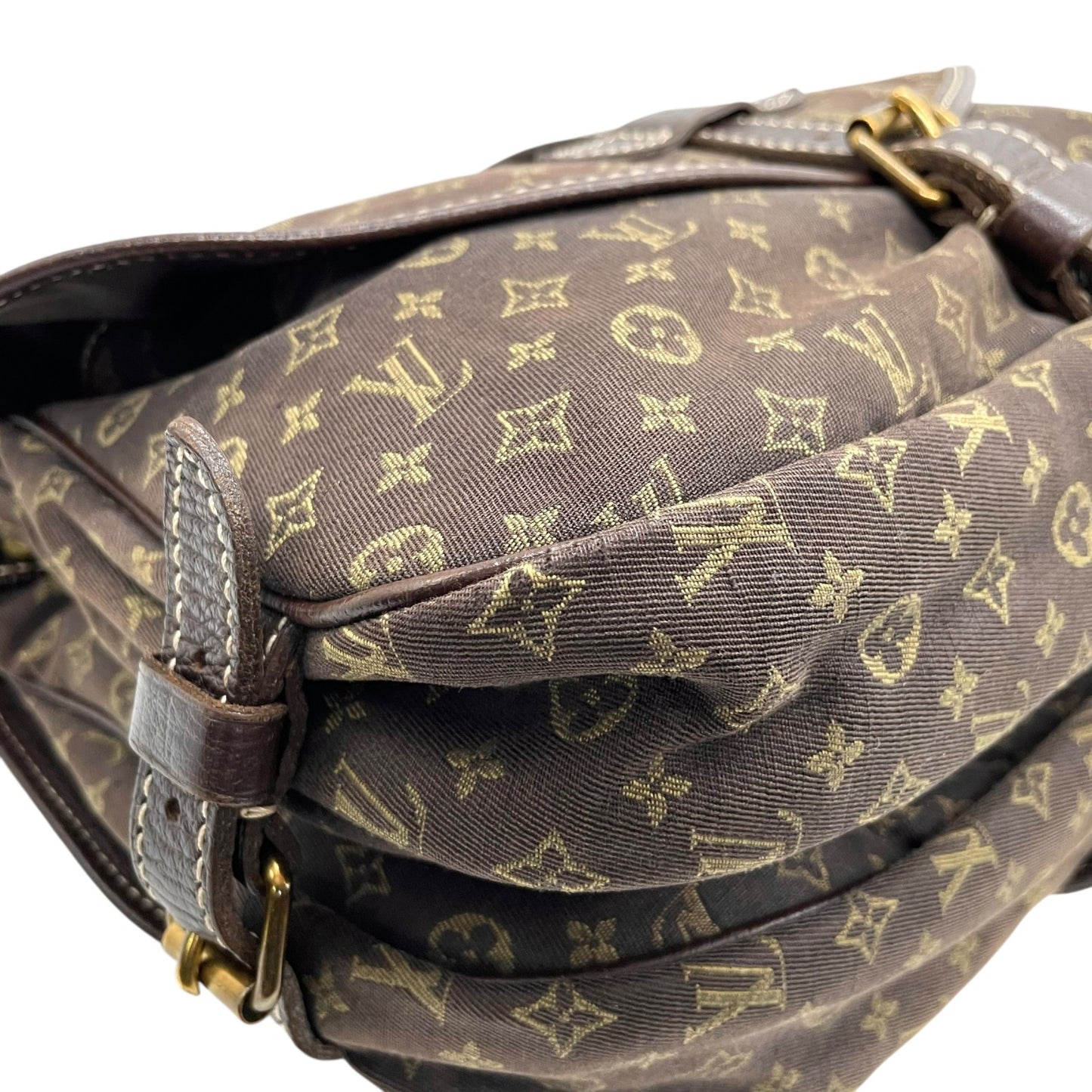 LOUIS VUITTON ルイヴィトン モノグラム ミニラン ソミュール30 ショルダーバッグ メッセンジャー M95227 茶 ブラウン キャンバス レザー ゴールド金具 ダブルフラップ 斜め掛け可 ユニセックス K9