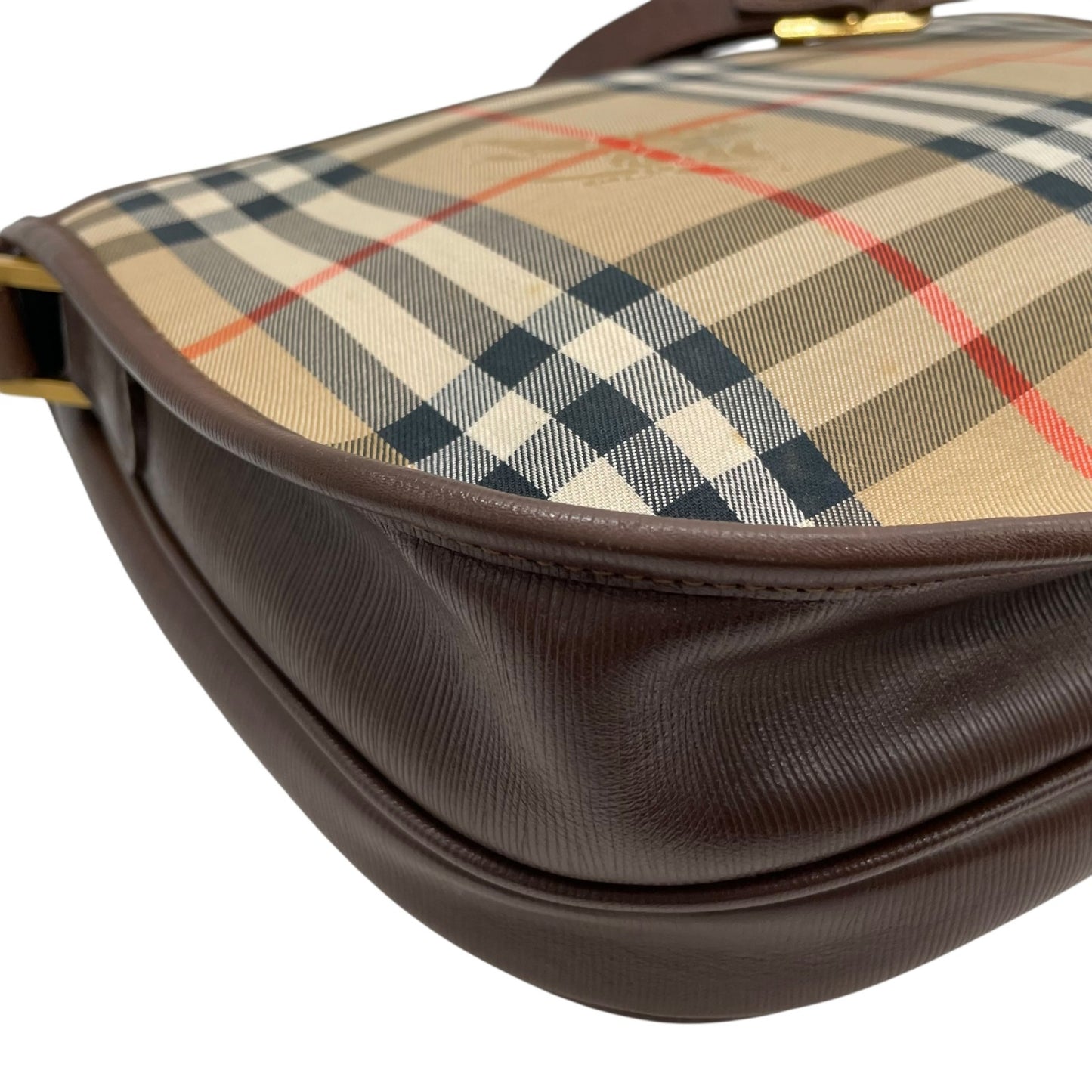 BURBERRY バーバリー ショルダーバッグ ノバチェック シャドーホース ホースロゴ 茶 ブラウン ベージュ キャンバス レザー ゴールド金具 ポシェット 斜め掛け可 ヴィンテージ レディース K13