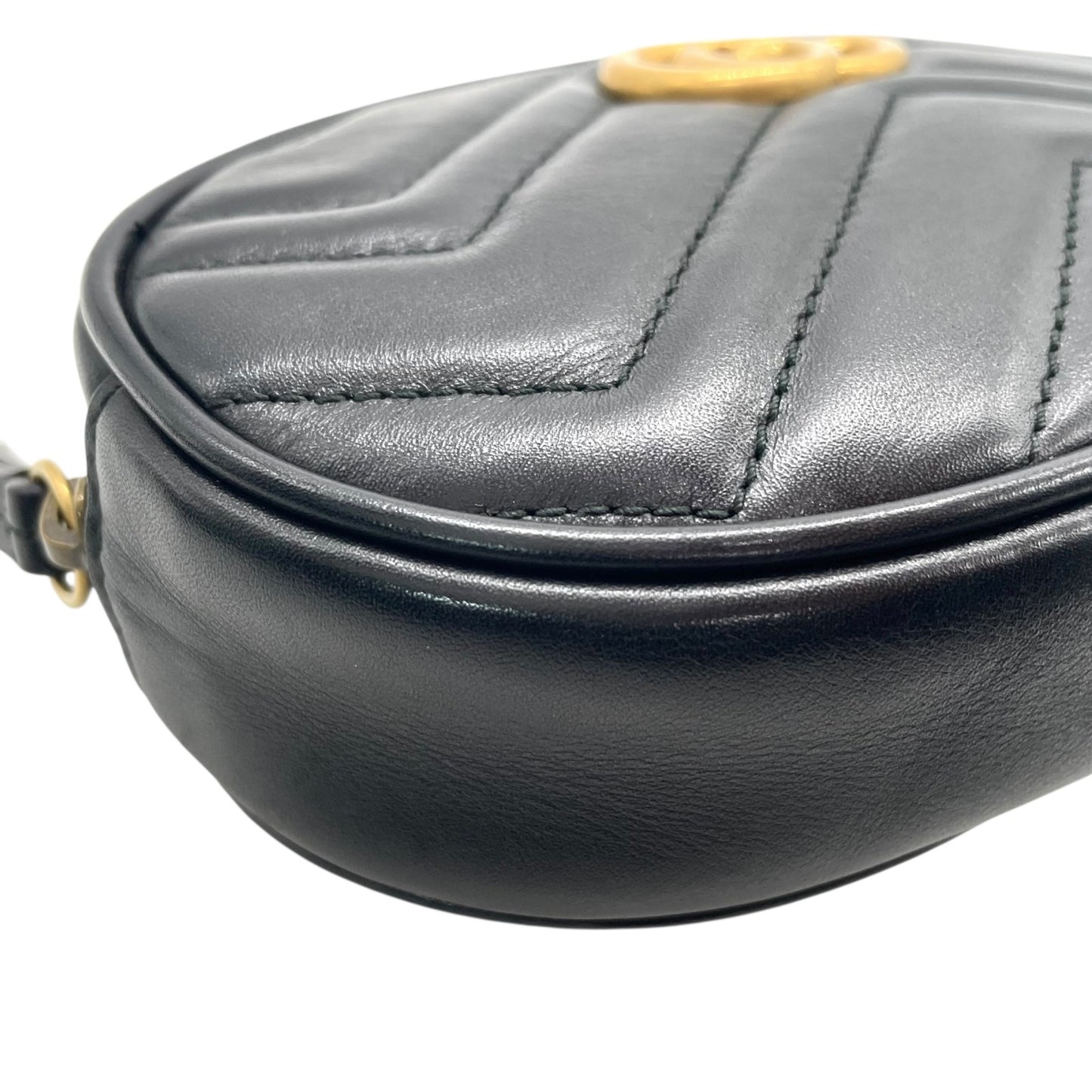 【新品同様】 GUCCI グッチ ウエストバッグ GGマーモント 476434 ベルトバッグ ブラック レザー キルティング ゴールド金具 レディース B3