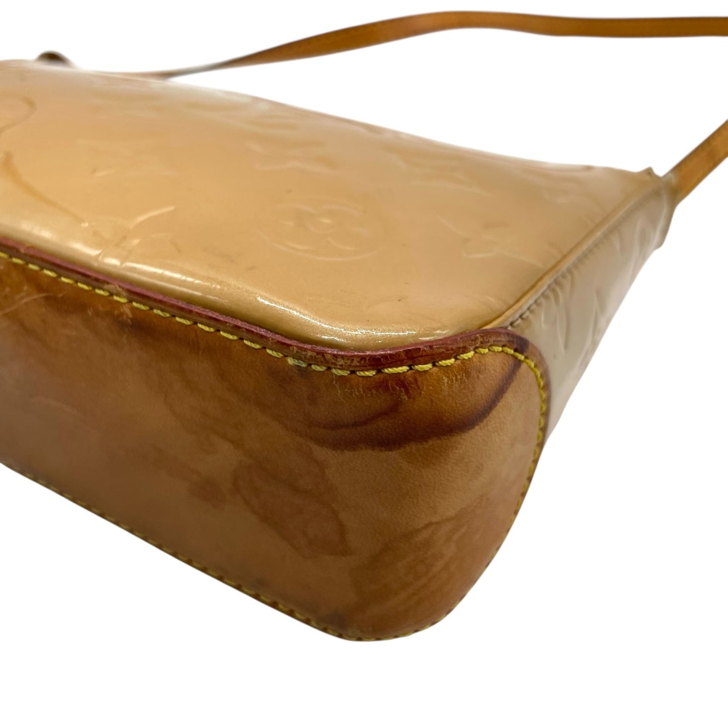 LOUIS VUITTON ルイヴィトン モノグラム ヴェルニ ハンドバッグ マロリー・スクエア M91197 アクセサリーポーチ ミニバッグ ハンドバッグ ワンショルダー 肩掛け可 キャメル ブラウン パテントレザー ゴールド金具 レディース K4